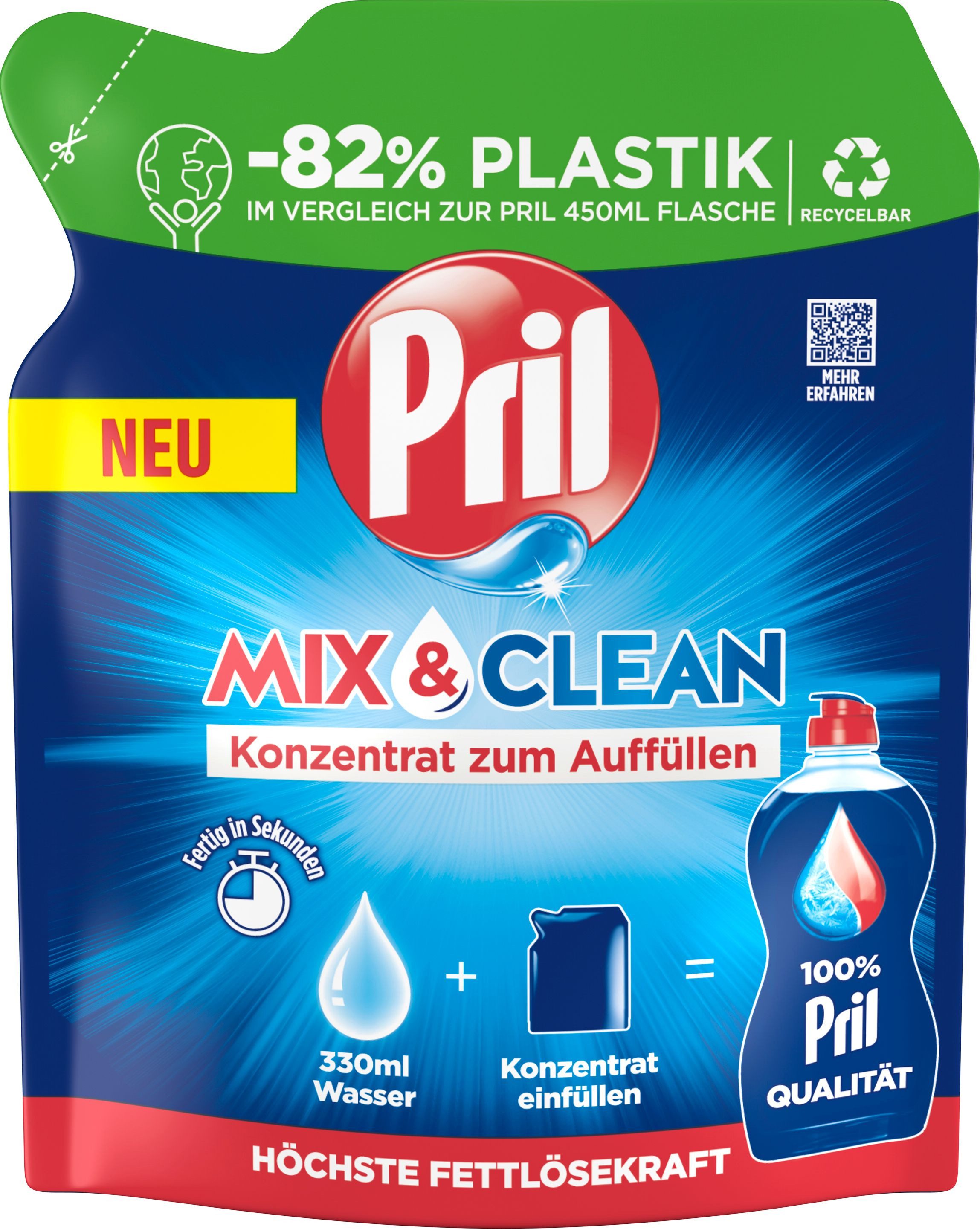 PRIL Original Konzentrat Mix & Clean 120ml Geschirrspülmittel (Packung, [1-St. Spülmittelkonzentrat zum Auffüllen für -82% weniger Plastik)