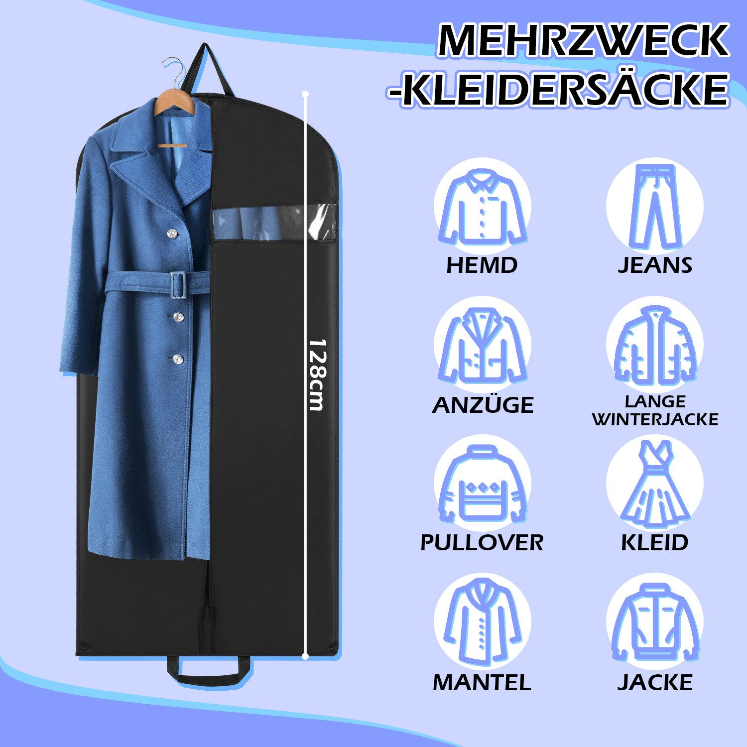 Clanmacy Sitzsack 3St. Kleidersack 128x60cm Kleiderhülle Vliesstoff mit Sch günstig online kaufen