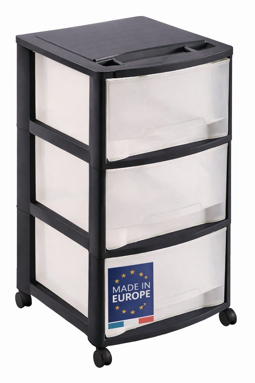 M home Rollwagen Schubladenrollwagen PLS6073 Rollcontainer Schubladenschrank Kunststoff, (Spar-Set, 1 St., Rollwagen mit 3 Schubladen und 4 Lenkrollen), mit Rollen und Griffen / 3 Schubladen