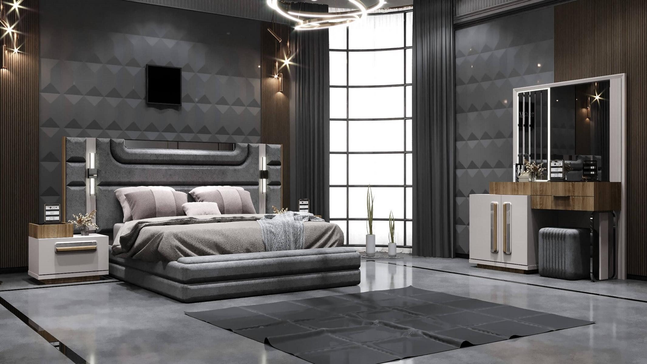 JVmoebel Schlafzimmer-Set Modernes Schlafzimmer-Set mit Bett, zwei Nachttischen und Schminktisch, (4-tlg)