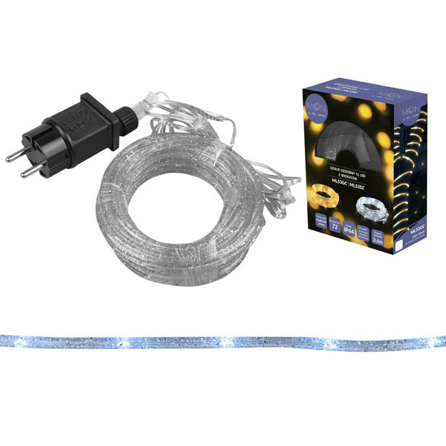 Moon in the room LED-Lichterschlauch ML53SZ, Lichterkette 72 LED 3,6m Silber mit Glitzer Kaltweiß