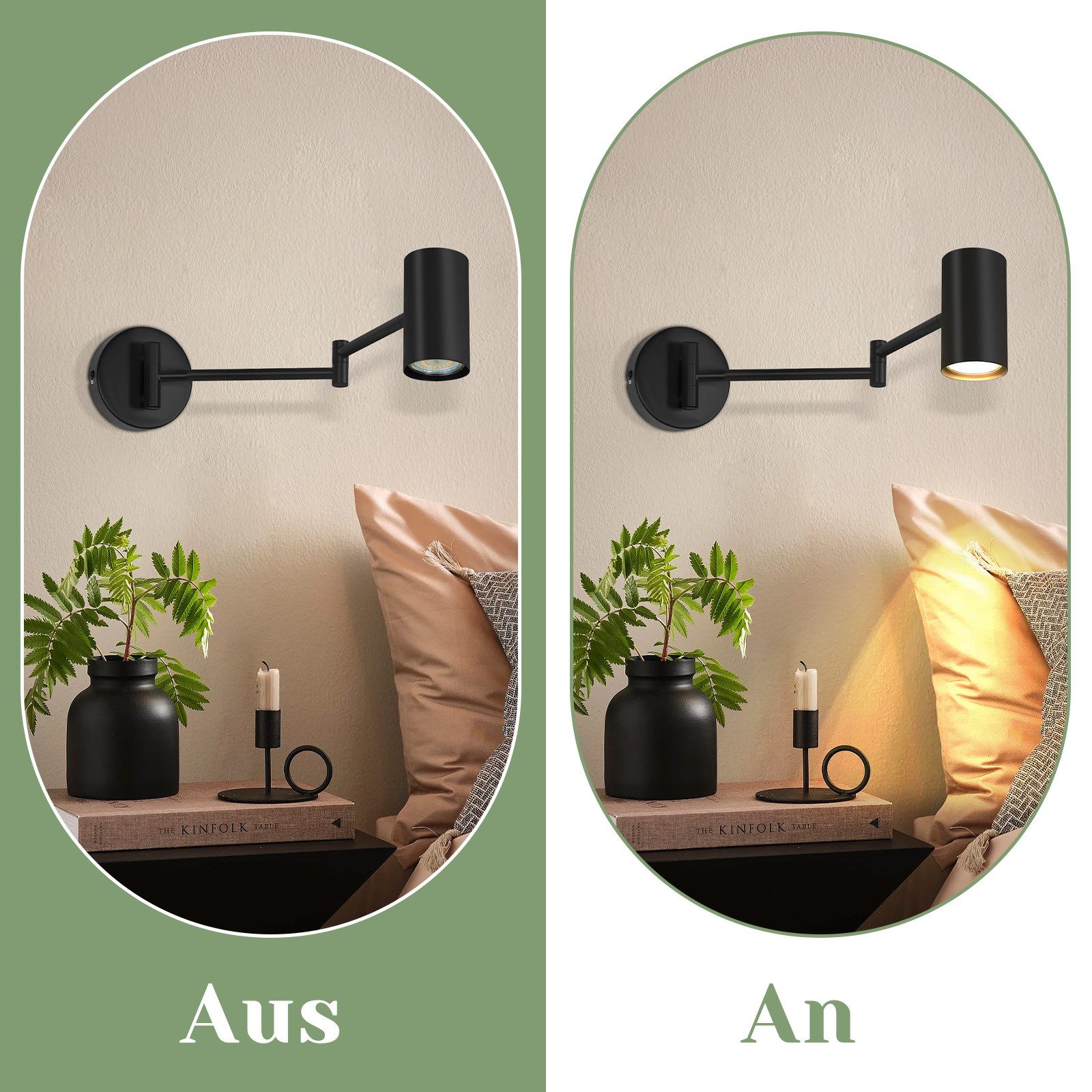 ZMH Wandleuchte Innen Schwarz - GU10 Schwenkbar Vintage Wandlicht für Wohnzimmer Flur, 180° Drehbar, ohne Leuchtmittel, Flexible Einstellung Einfach zu installieren Schlafzimmer Hotel