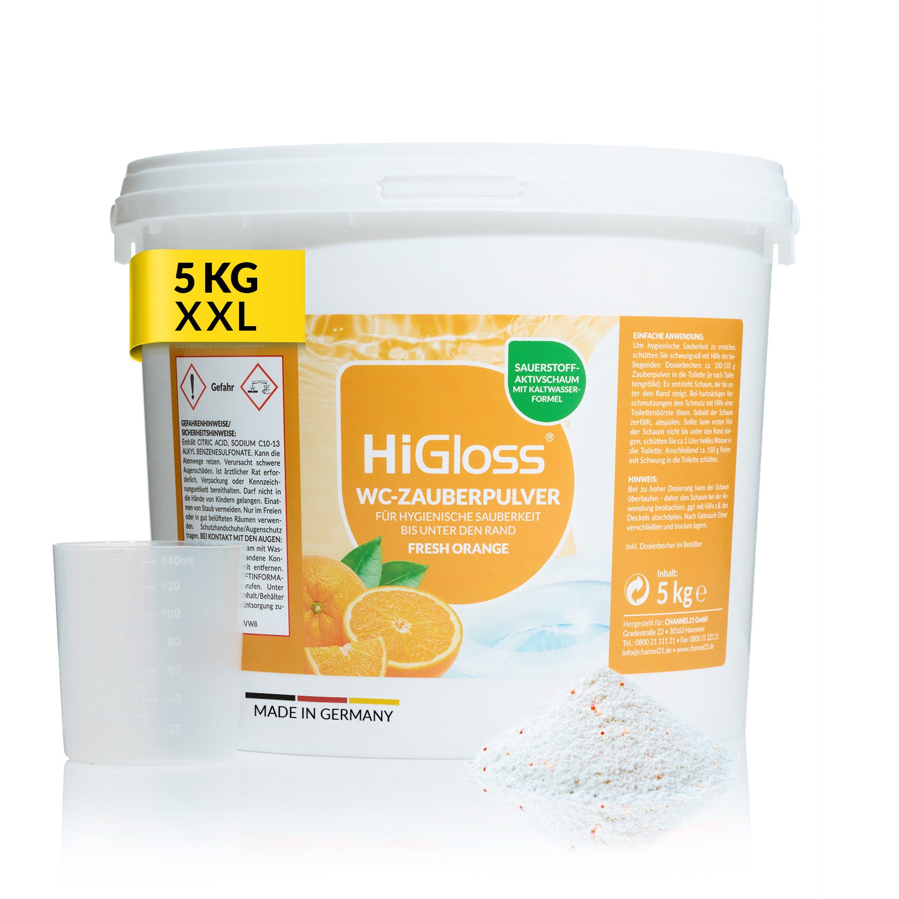 HiGloss "WC Zauberpulver" WC-Reiniger (1-St. 5 Kg Toiletten-Reinigungspulver, WC Schaum mit Schmutzfindertechnologie)