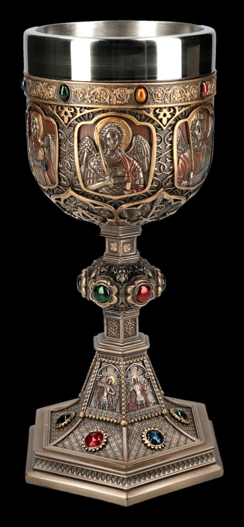 Figuren Shop GmbH Becher Erzengel Kelch – Veronese Studio Collection Ritual Kelch 23 cm Deko, Kunststein (Polyresin), Edelstahl