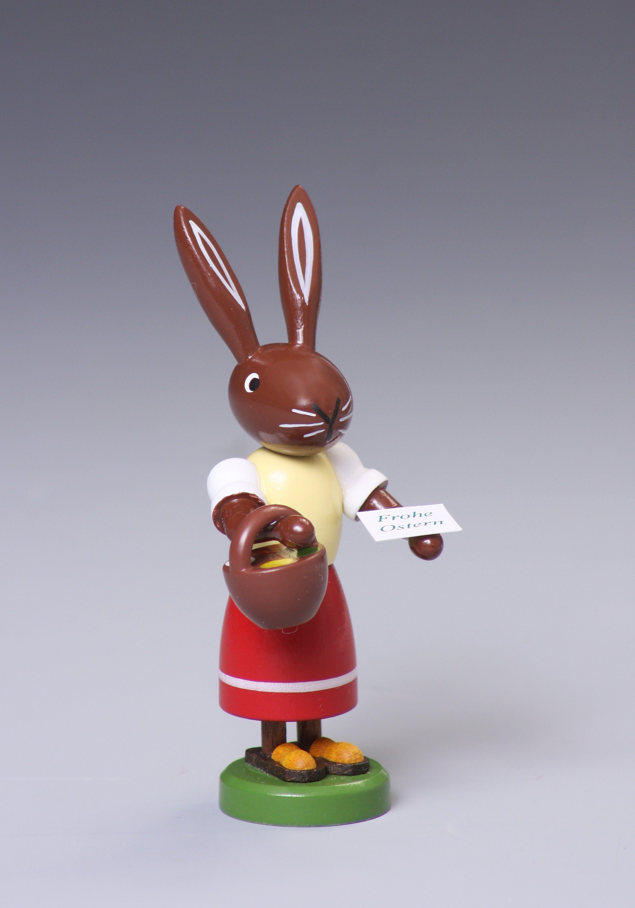 Osterhase Osterfigur Hase mit Handkorb Höhe ca 9 cm NEU, mit Zettel "Frohe Ostern"""
