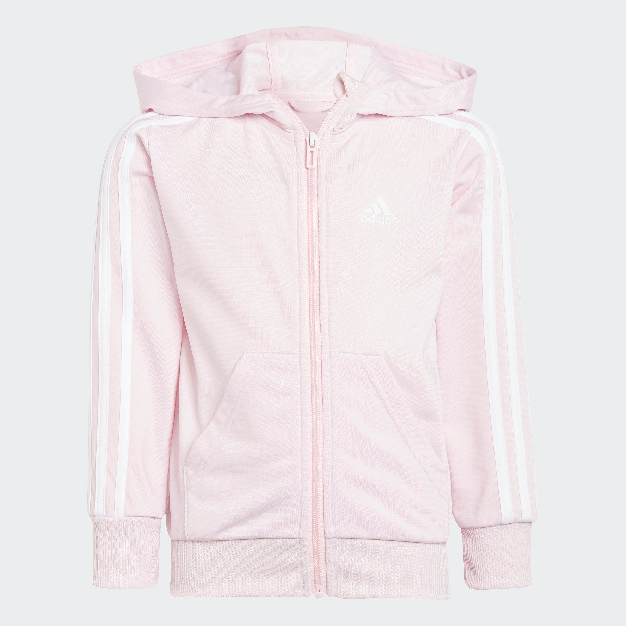 Pink adidas SHINY (2-tlg) Clear Sportswear Shadow Violet Trainingsanzug ESSENTIALS / 3-STREIFEN