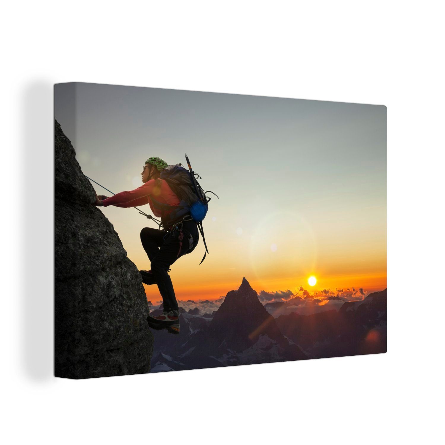 OneMillionCanvasses® Leinwandbild Eine junge Frau besteigt einen Berg, (1 St), Wandbild Leinwandbilder, Aufhängefertig, Wanddeko, 30x20 cm | Leinwandbilder