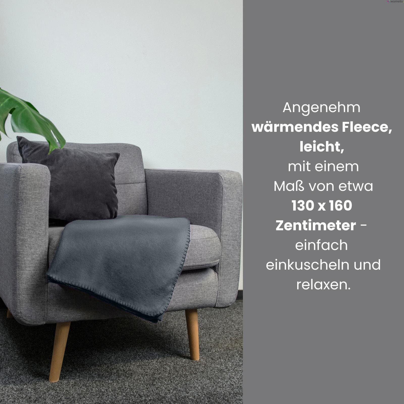 Wohndecke Polar-Fleece ca. 130x160, wometo, OEKO-TEX®, Fleecedecke mit Kettel-Einfassung & Anti-Pilling
