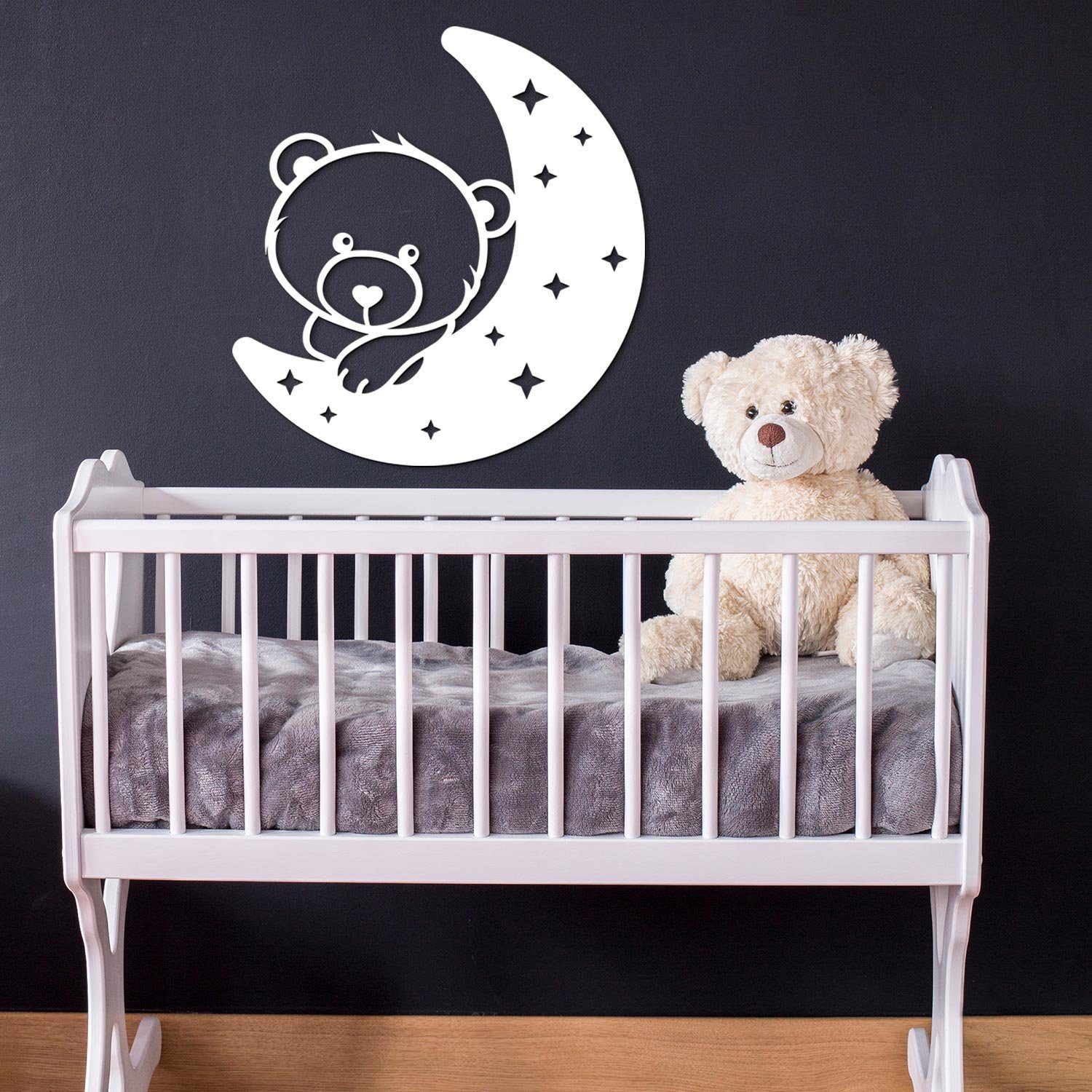 Schlaflicht Kleinkinder, Leuchte batteriebetrieben - für Mit Bären Mond mit LED Kinderzimmer Motiv Namofactur Bär fest Nachtlicht Warmweiß, auf LED Sternabdeckung, Wanddekoobjekt integriert,