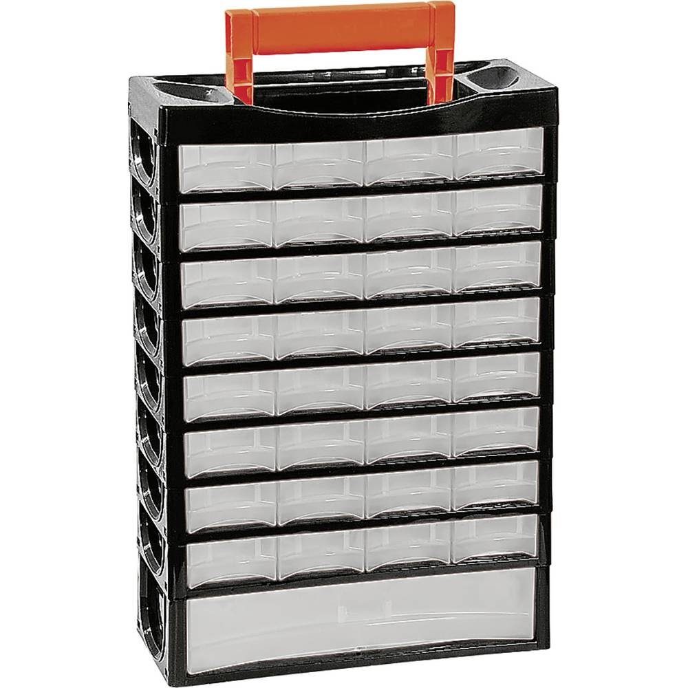 ALUTEC München Sortimentskasten Kleinteilemagazin mit 33 Schubladen, Die  Schubladen werden durch Fallschutzhaken in dem Magazin gesichert | Ordnungsboxen