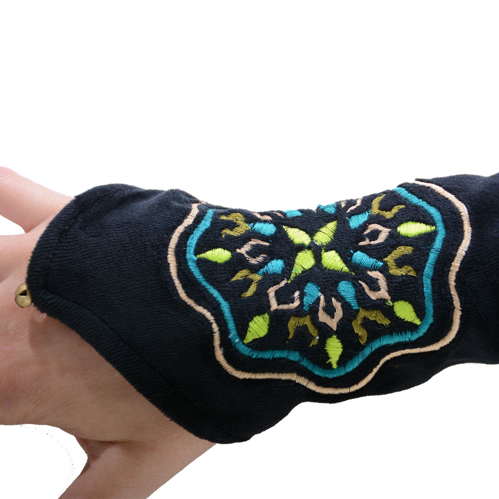 Armstulpen Muster" Armstulpen Boho MAGIE Handwärmer UND Samt Handschuhe Black Schwarz Stulpen / KUNST "Mandala