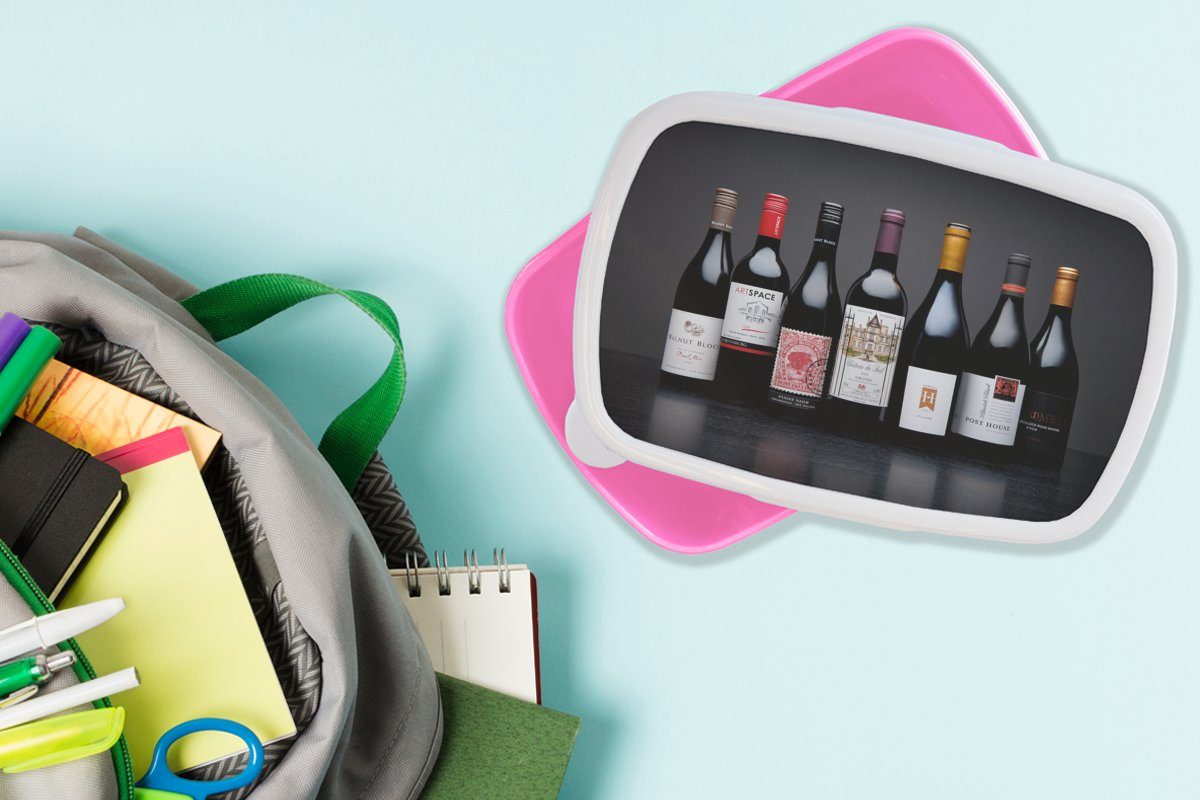 MuchoWow Lunchbox Flaschen Kunststoff, Alkohol rosa für Kinder, Snackbox, Brotdose - Wein, - Kunststoff (2-tlg), Erwachsene, Mädchen, Brotbox