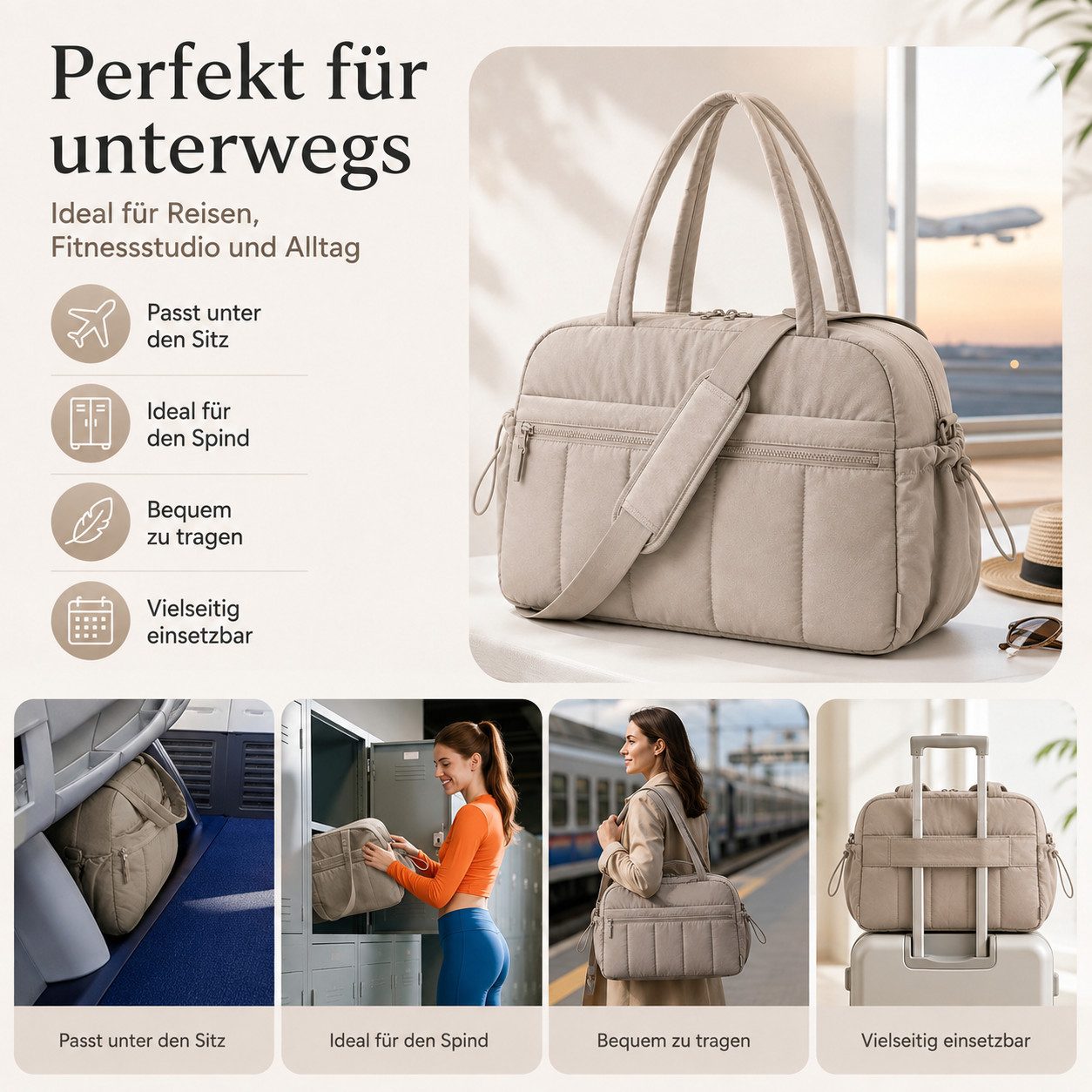 VEKROBOT Reisetasche Damen Sporttasche Mit Nassfach & wasserdicht. Leichtes Weekend Bag (Set, 1-tlg., Leichte Reisetasche), Damen Multifunktions Sporttasche – Bild 2 von 5