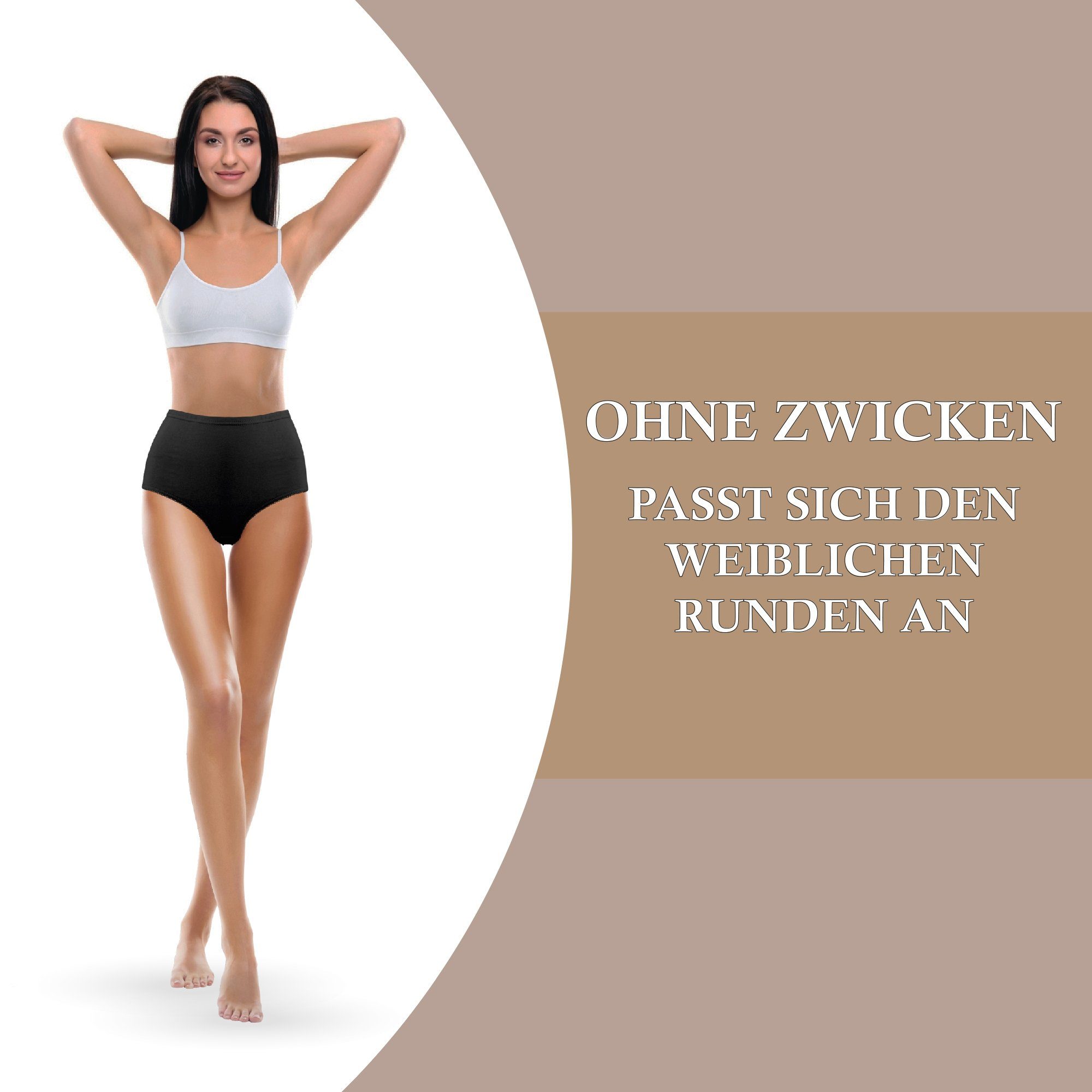 Hohe Basic Taillenslip Pack) Fashion Baumwolle Unterhose Maxislip hemmy Hüftslip Slip - - uni (5er 100% Taille