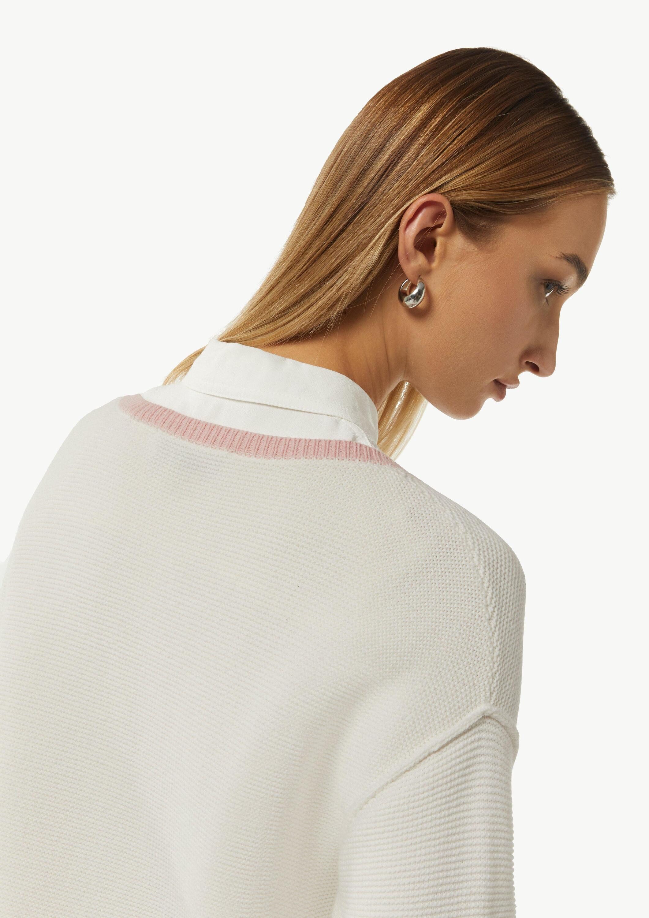 comma Longpullover Strickpullover Strickpullover mit V-Ausschnitt und Kontrastdetails