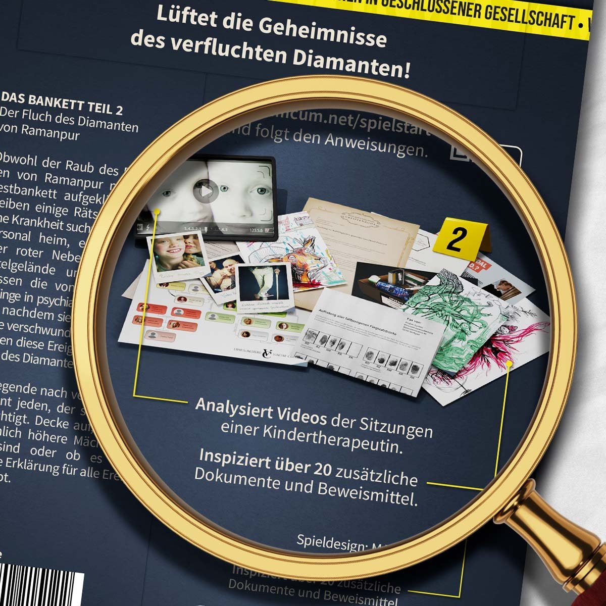 MAGNIFICUM Spiel Detektivspiel / Krimispiel für Erwachsene, Das Bankett - Teil 2 - Der Fluch des Diamanten von Ramanpur, Made in Germany