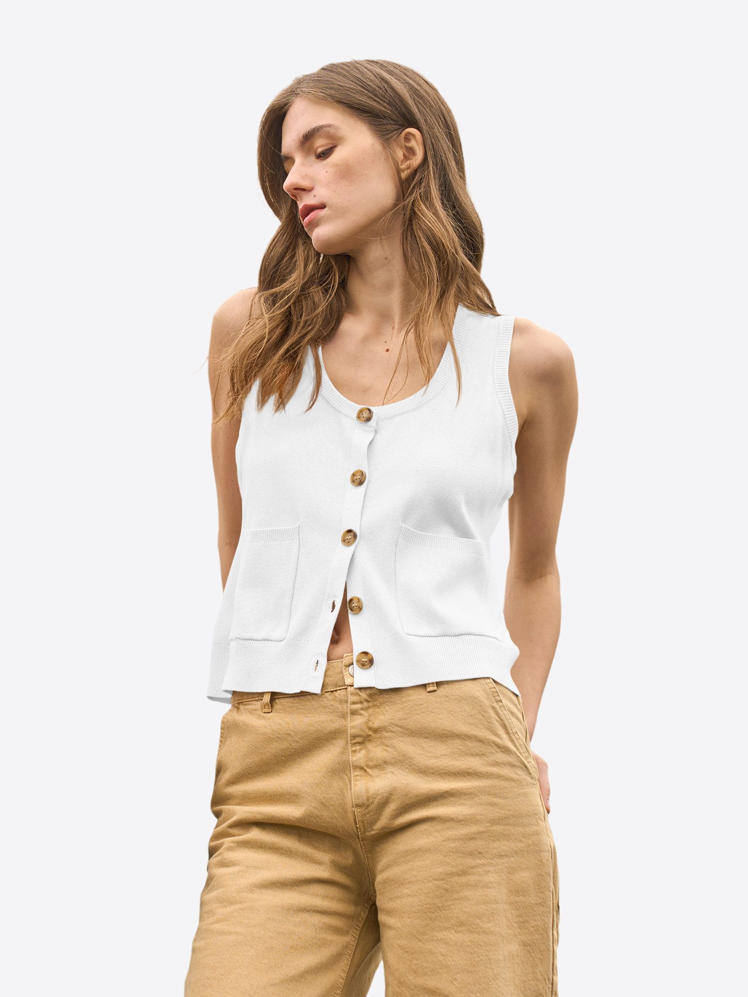 Imily Bela Strickweste Damen Pulloverweste mit Knopf vorne (Packung, 1-tlg., 1per-Pack) mit Rundhalsausschnitt