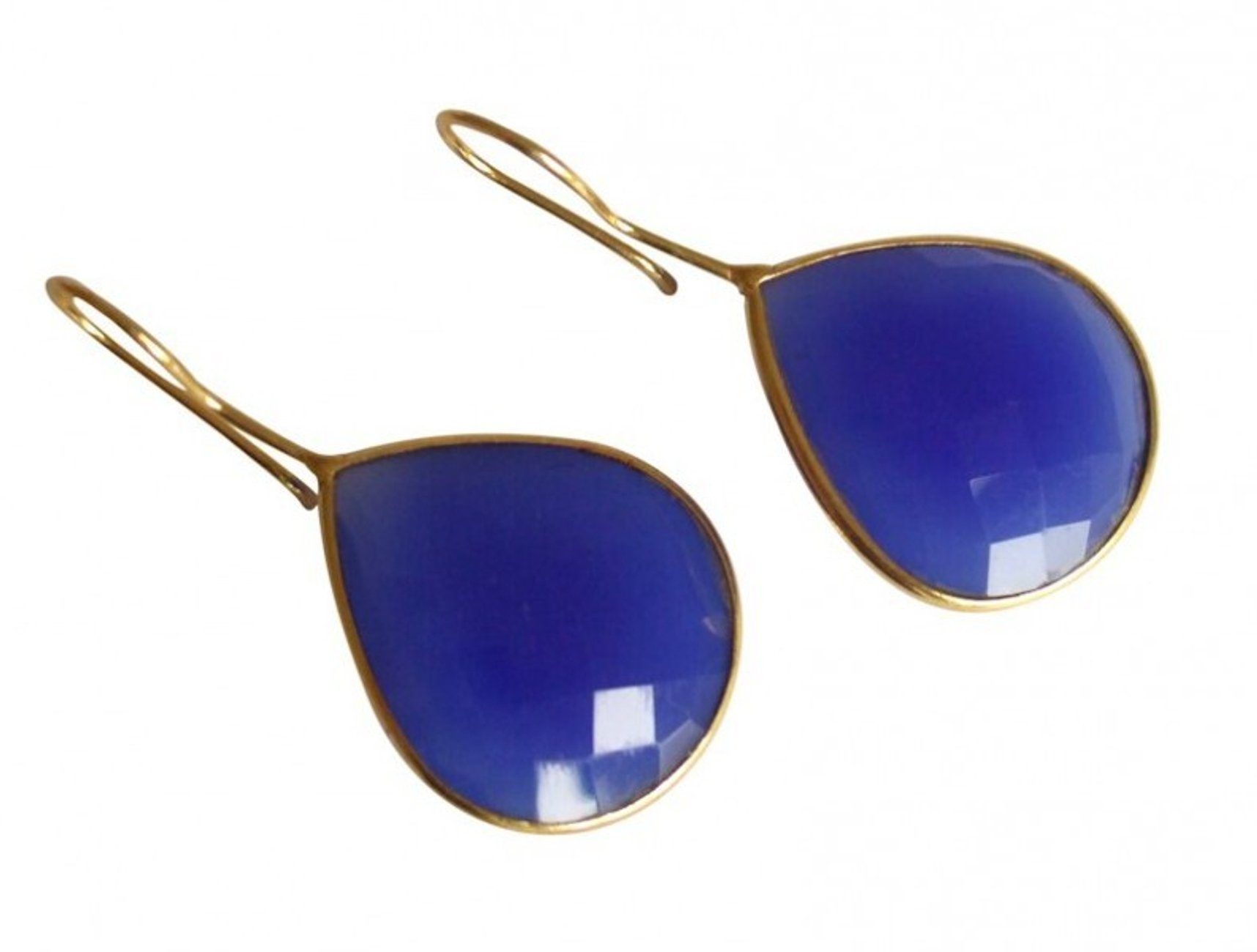 Damen Schmuck Gemshine Paar Ohrhänger Blaue Onyx Tropfen, Made in Spain