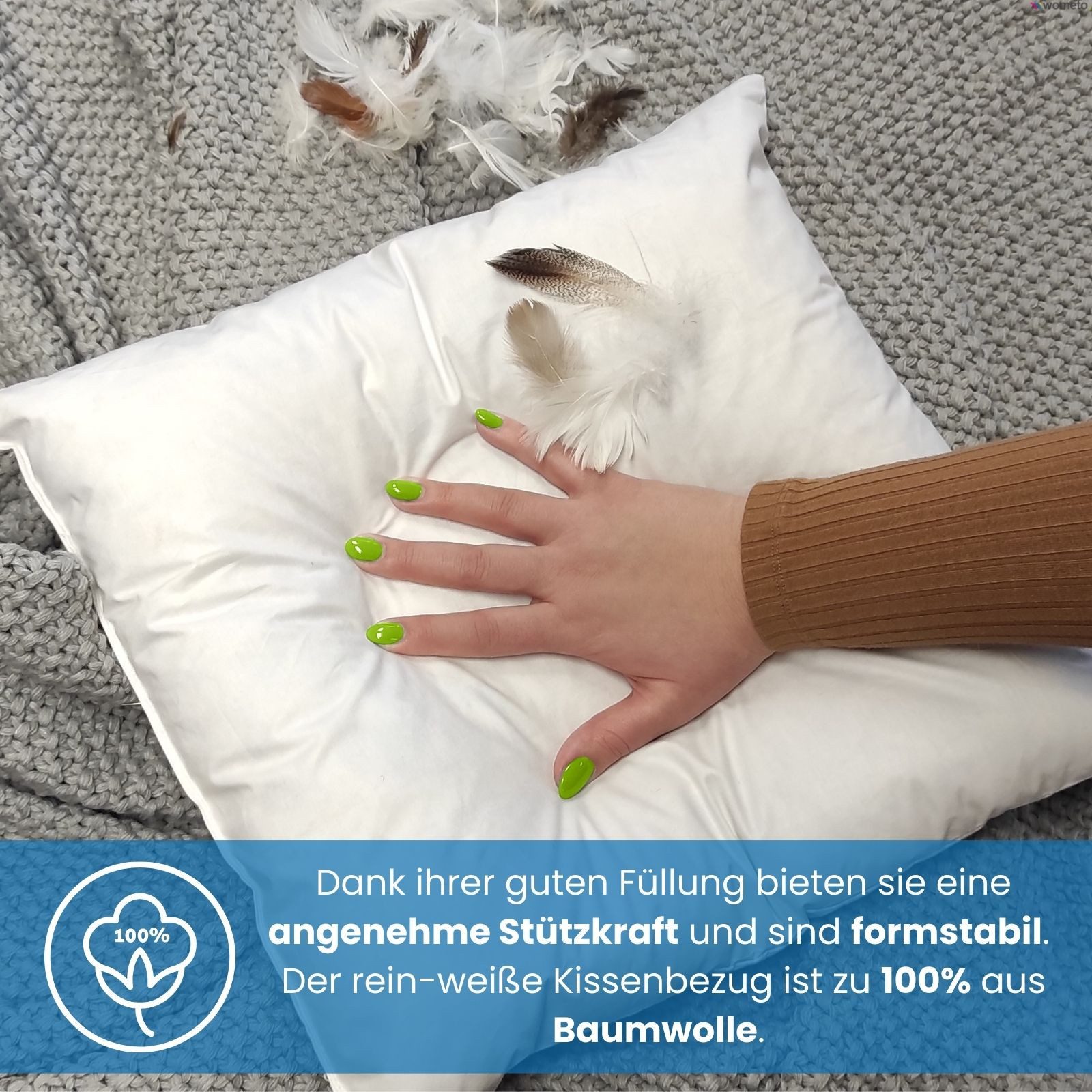 wometo Federkissen 4er Pack, 40x40 cm, Füllung: Federn, Bezug: Baumwolle, 4er Set, OEKO-TEX®, Kissenfüllung Bezug Baumwolle & 100% Federn – Bild 3 von 5