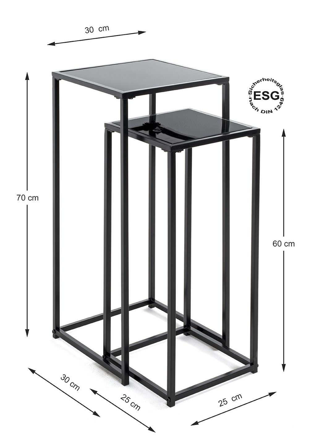freiraum Blumentisch 25558, in schwarz, Metall, Sicherheitsglas 5 mm - 25x60x25 (BxHxT)