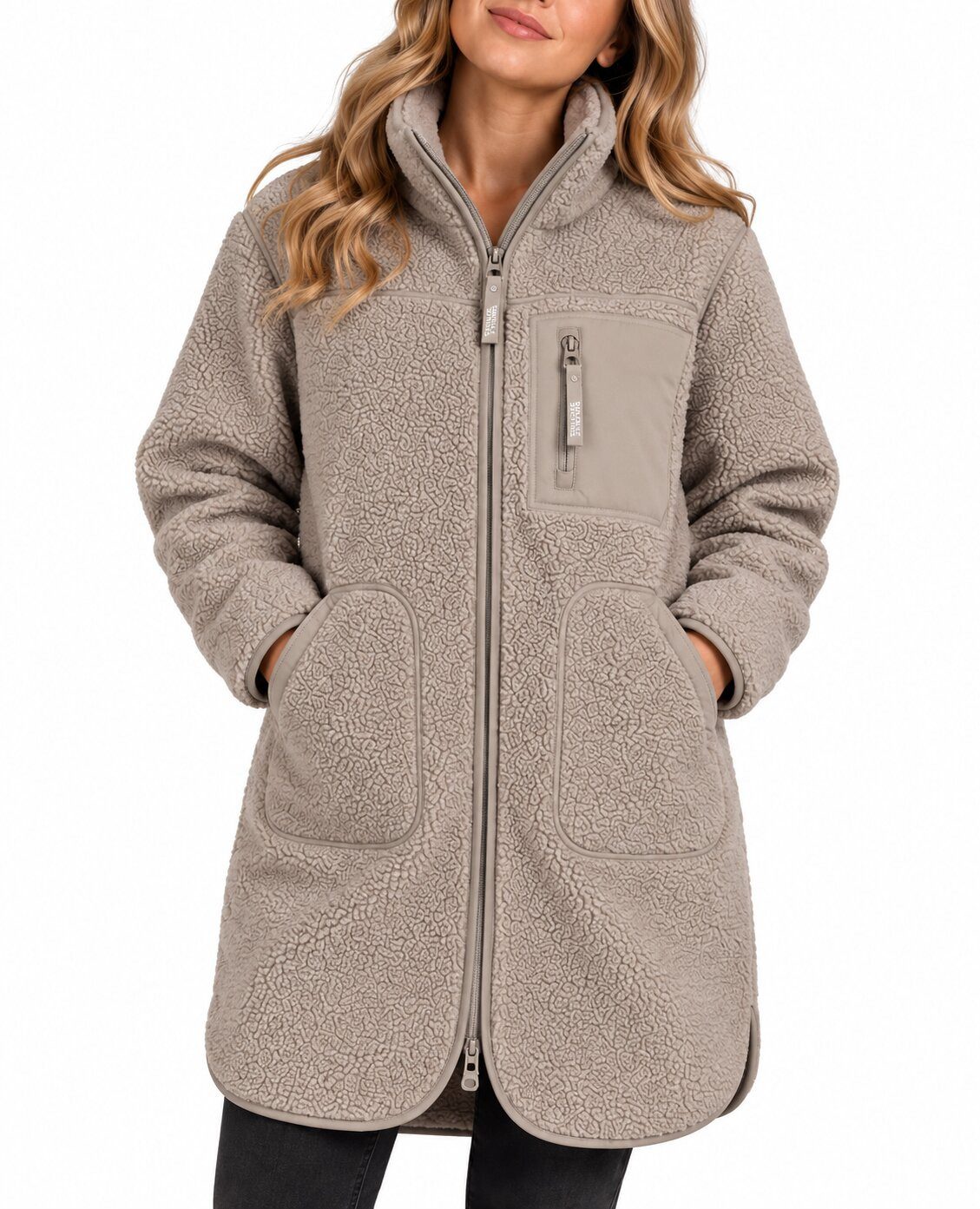 SUBLEVEL Fleecejacke Damen Teddy Fleece Mantel Jacke Lang geschnitten kuschelig Perfekte Passform Hochwertige Verarbeitung, Angenehm weich & warm