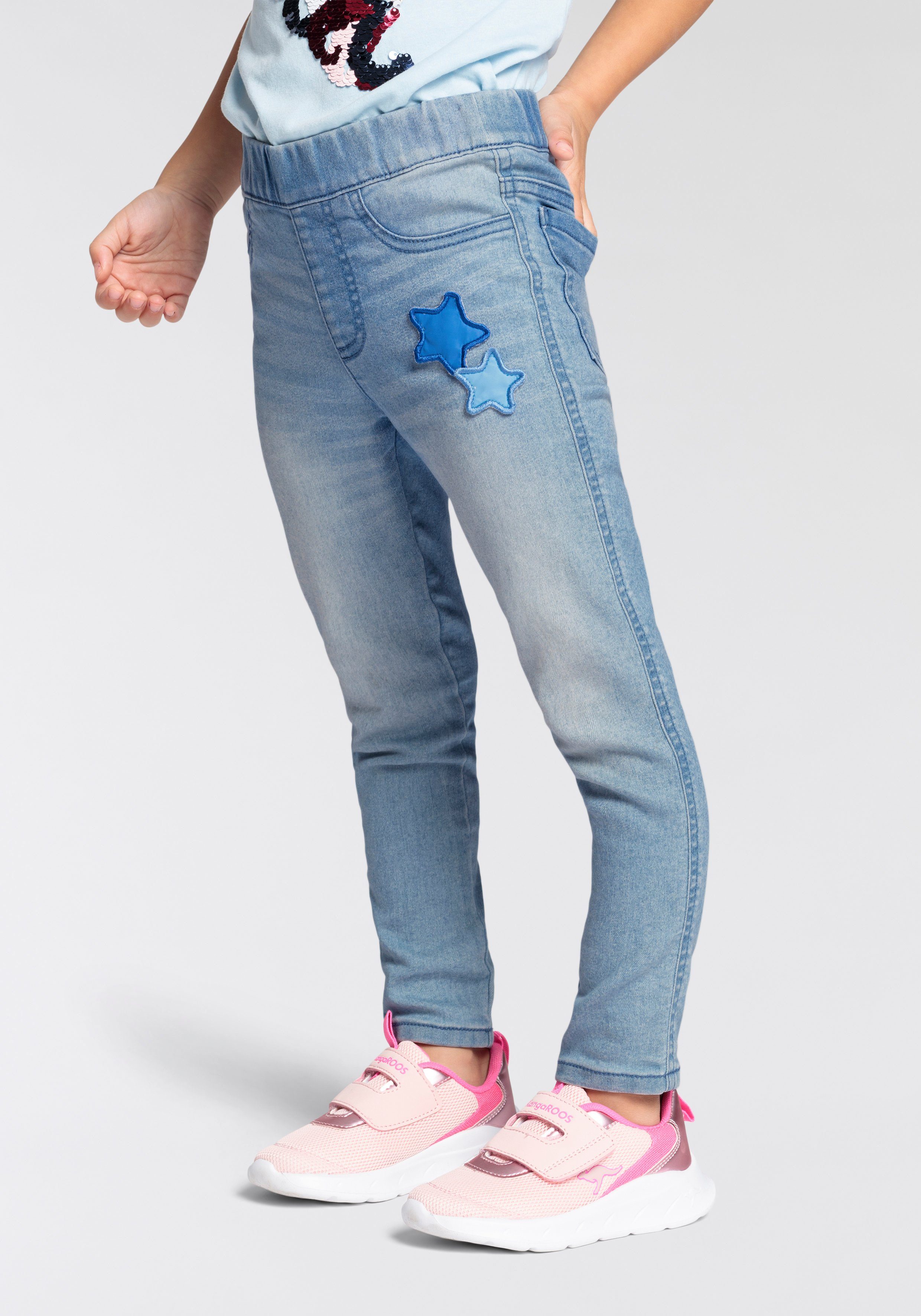 KIDSWORLD Jeansjeggings, Strecht-Jeans in Schlupfform schmale Beinform, mit Used-Waschung, normale Leibhöhe