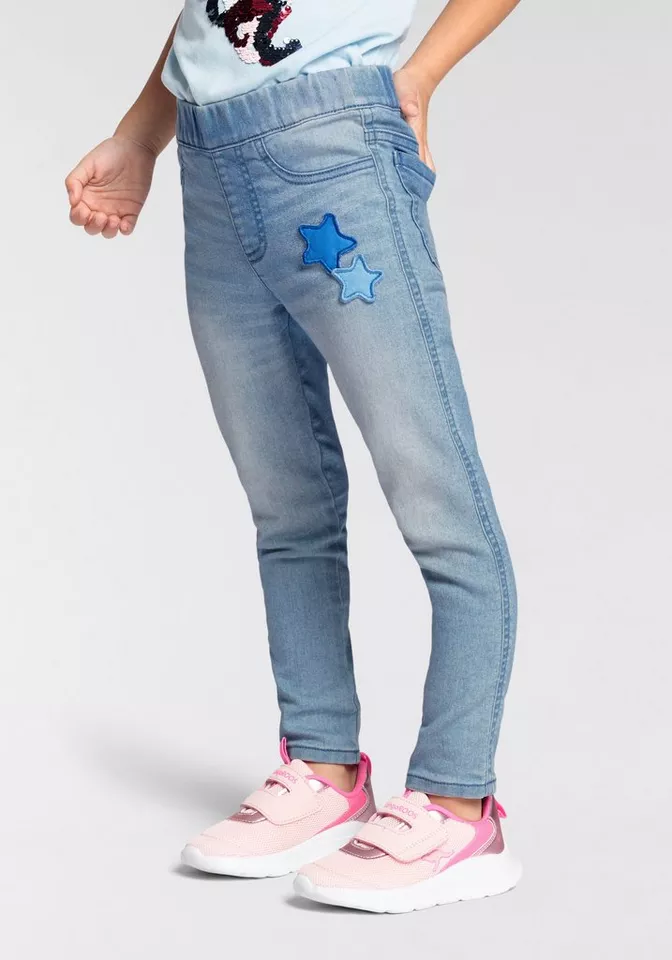 KIDSWORLD Jeansjeggings, Strecht-Jeans in Schlupfform schmale Beinform, mit Used-Waschung, normale Leibhöhe
