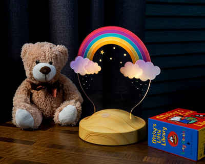 Geschenkelampe LED Nachttischlampe Regenbogen UV Druck Lampe Regenbogen 3D Led Geburtstags Taufgeschenk, LED fest integriert, LED in 6 verschiedenen Farben, LED Lampe mit UV Druck
