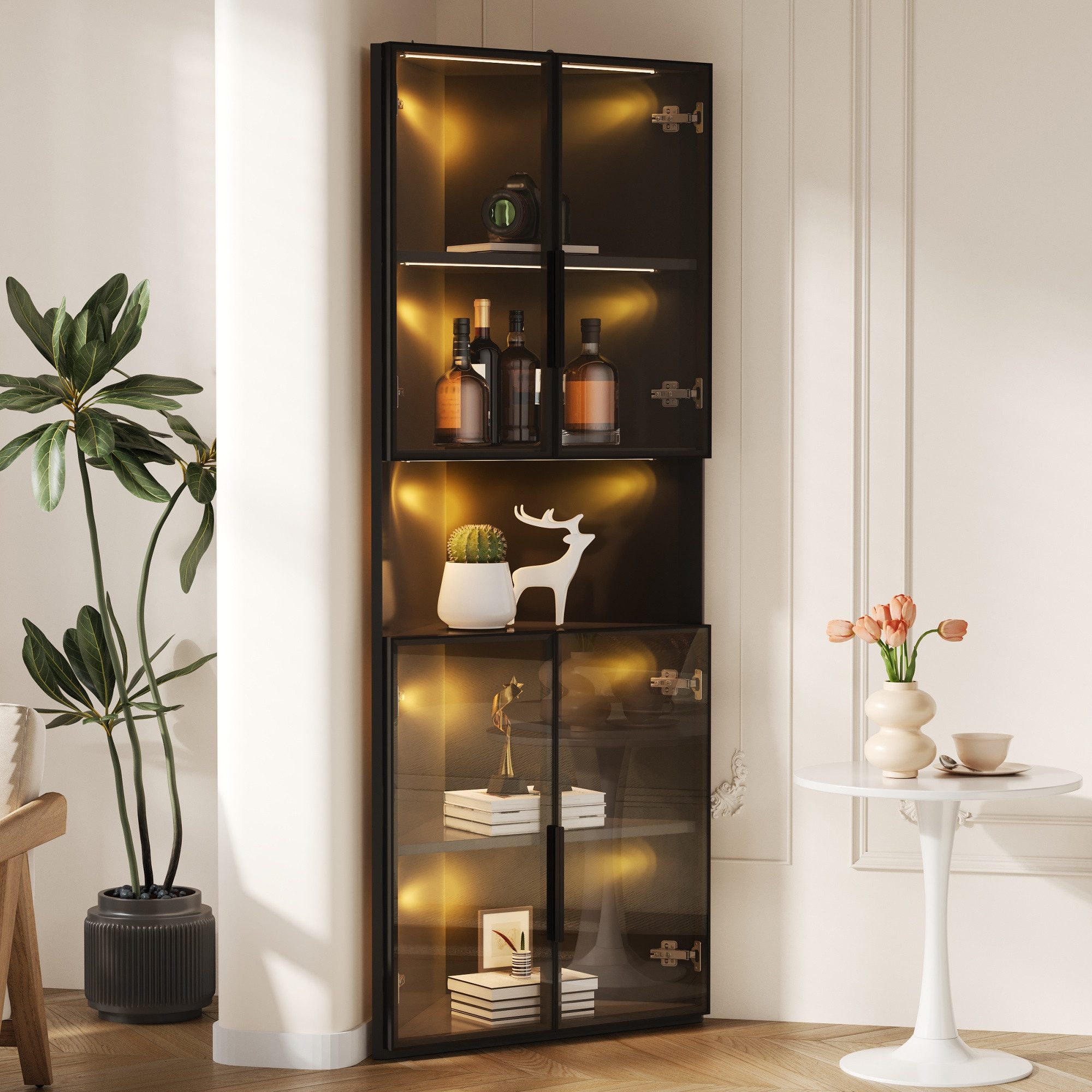 STILVORA Vitrine Hochschrank mit Glastür und LED-Beleuchtung Eckschrank