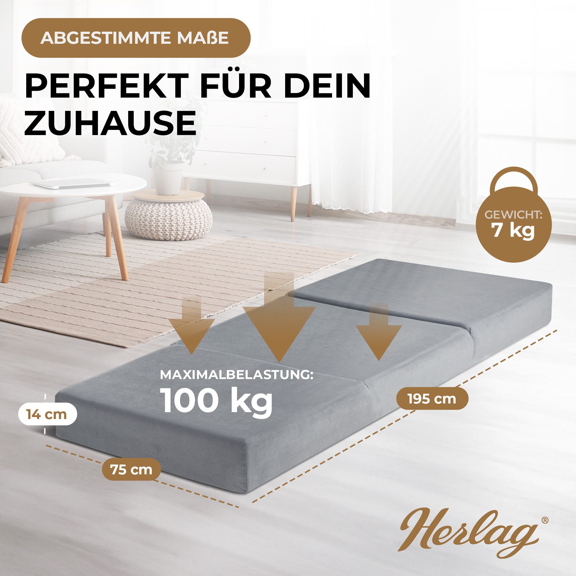 Klappmatratze Gästebett Visco Gästematratze 14cm hoch, Herlag, 14 cm hoch, (verschiedene Größen), Memory Foam – Bild 3 von 5