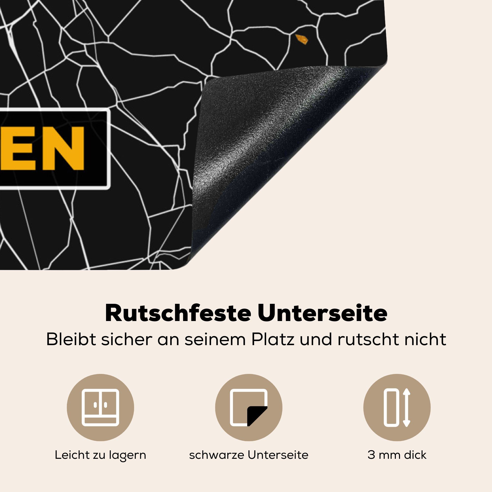 küche - Vinyl, Arbeitsplatte - Ceranfeldabdeckung, Gold cm, (1 78x78 - München Stadtplan MuchoWow tlg), für Karte Deutschland, Herdblende-/Abdeckplatte -