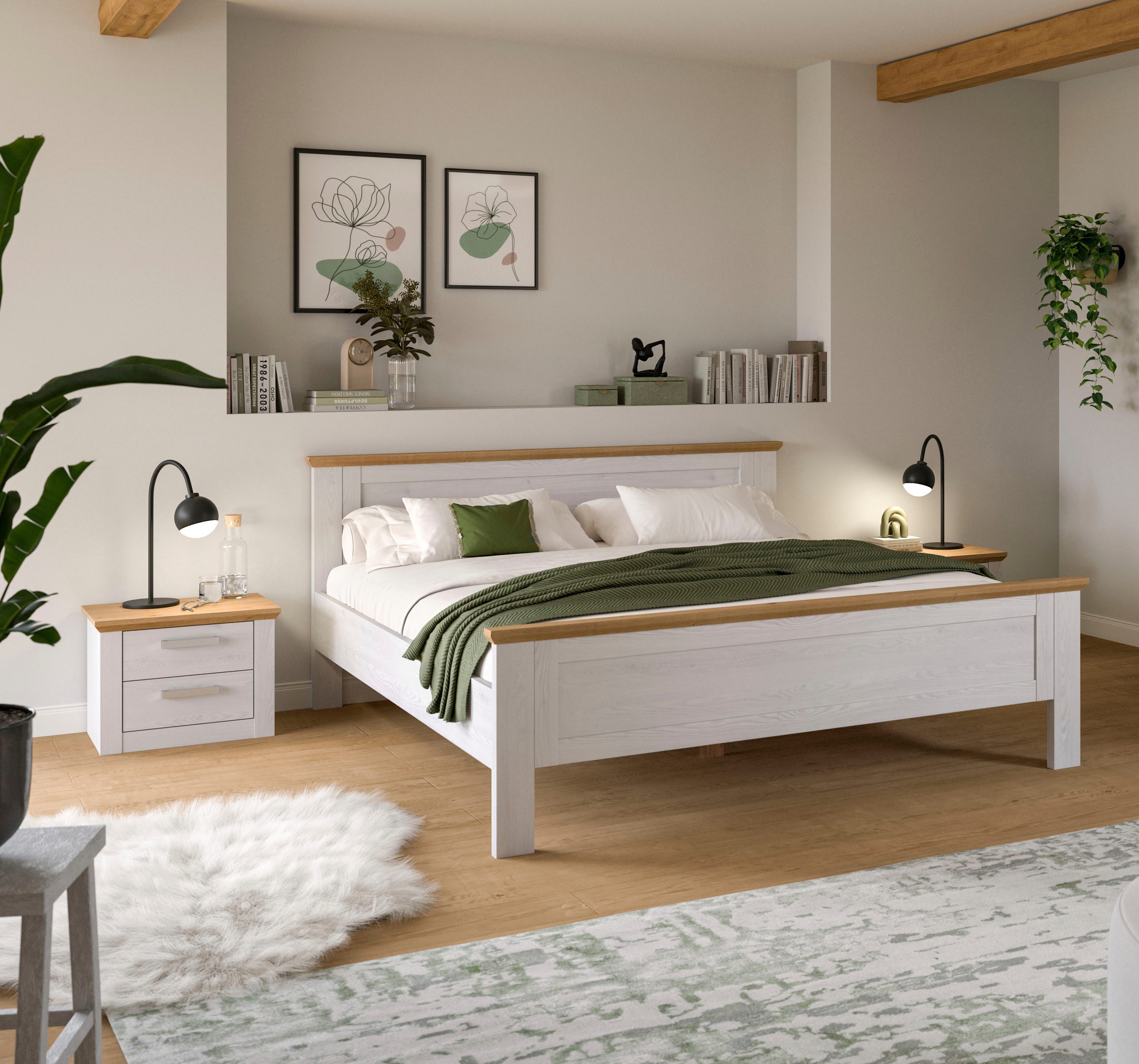 Home affaire Schlafzimmer-Set COSENZA, 3-teilig., best. aus: Bettgestell & 2x Nachttisch, (3-tlg., Matratzengröße 180x200 cm, viel Stauraum, ohne Lattenrost & Matratze), Schlafzimmer, Schlafen, Set, Kombination, Bettanlage