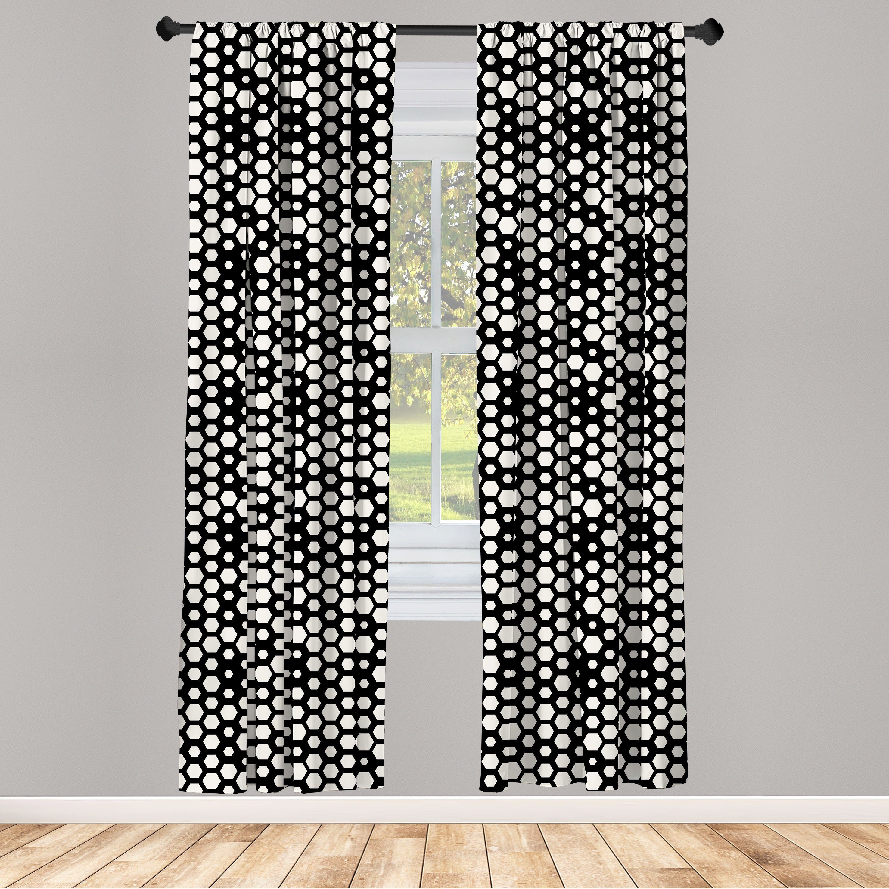 Gardine Vorhang für Wohnzimmer Schlafzimmer Dekor, Abakuhaus, Microfaser, Abstrakt Simplistic Hexagons Entwurf