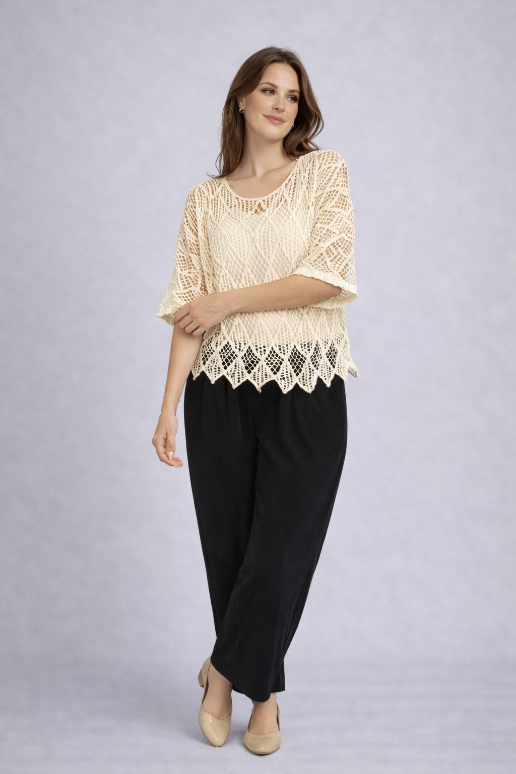 ITALY VIBES Tunika - Poncho - Häkelshirt Damen - Häkelbluse - gratis Untershirt - Top ONE SIZE / passend für Größe S - XL - gratis Top