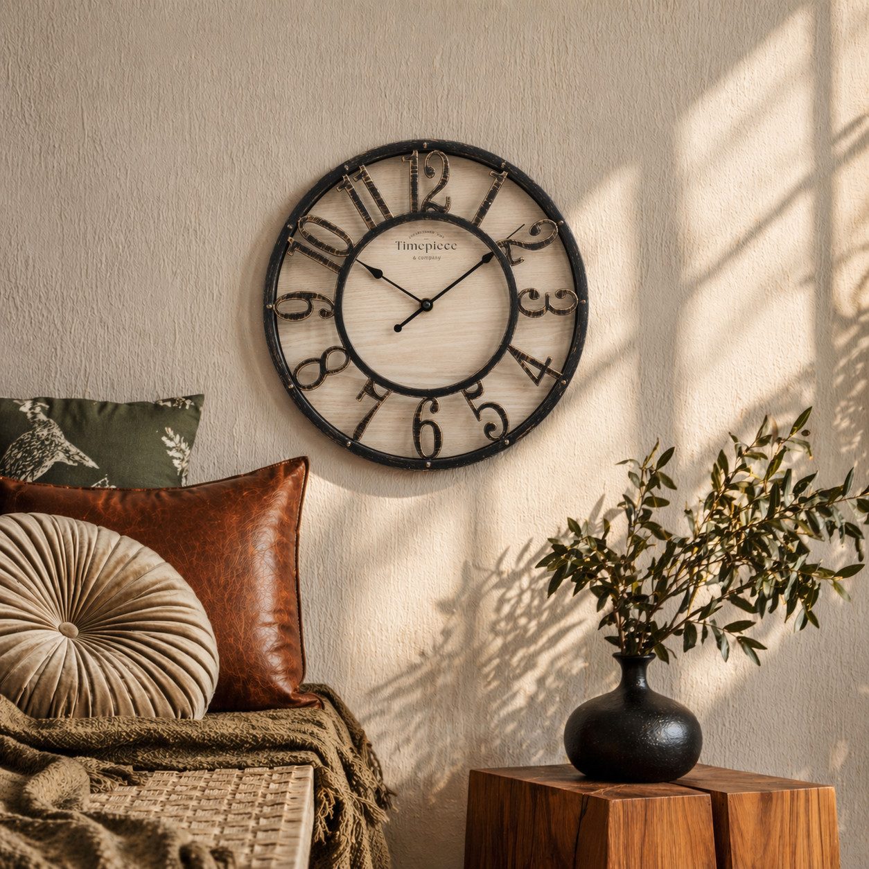 K&L Wall Art Wanduhr Industrielle Wanduhren Vintage Holzuhr Metall Optik (Leise Steampunk Uhr)