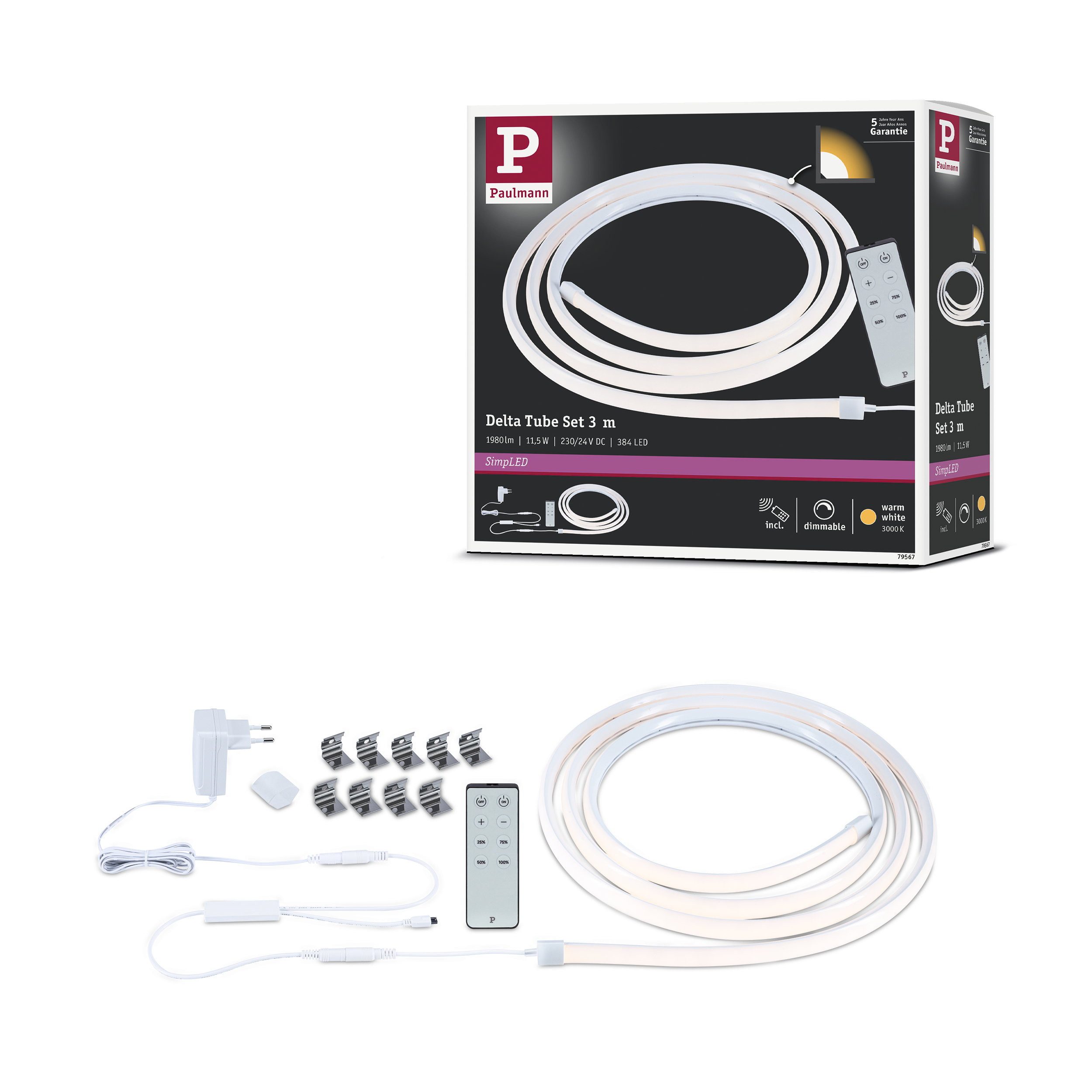 Paulmann LED Stripe SimpLED LED Strip Delta Komplettset 3m beschichtet 11,5W 660lm/m 3000K