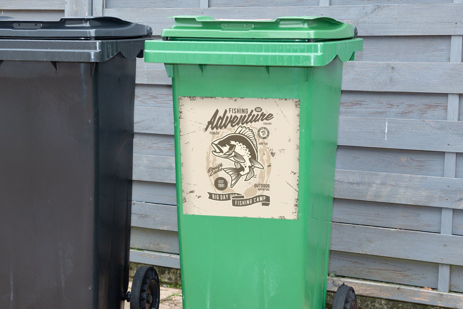 St), Wandsticker Abfalbehälter MuchoWow Retro (1 Mülleimer-aufkleber, - Zitat Fisch Container, Mülltonne, - Sticker,