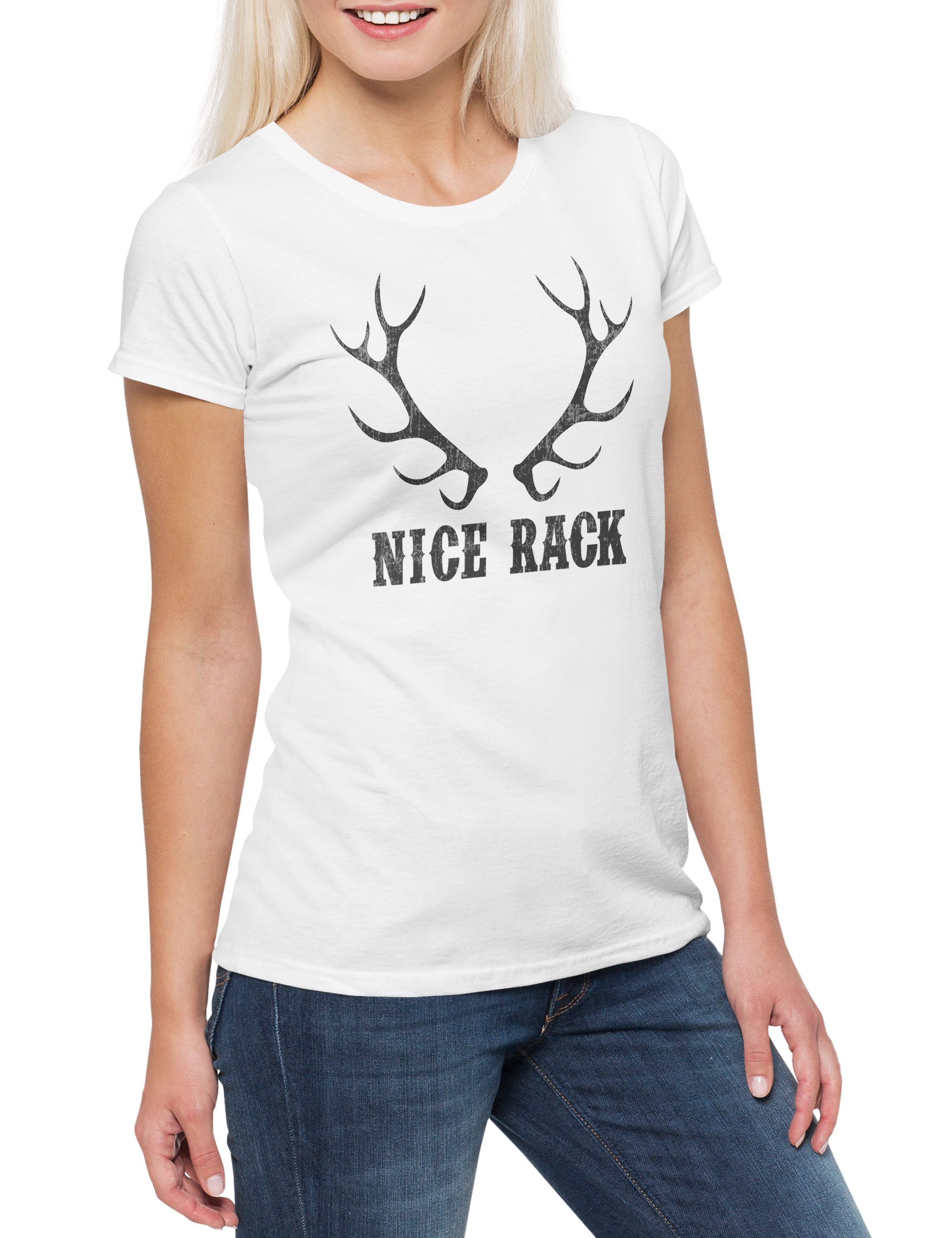 Urban Backwoods Print-Shirt Nice Rack Damen T-Shirt Hirsch Reh Jagd Jäger Bär Geweih Deer Bear Fun (1-tlg) Hunt Antlers Hunter Sport