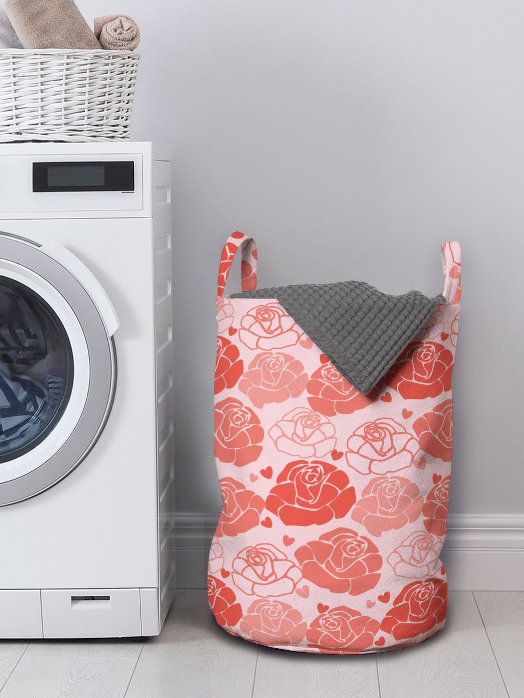Abakuhaus Wäschesäckchen Wäschekorb mit Griffen für kleine Waschsalons, Rosen Herzen und Romantisch Kordelzugverschluss