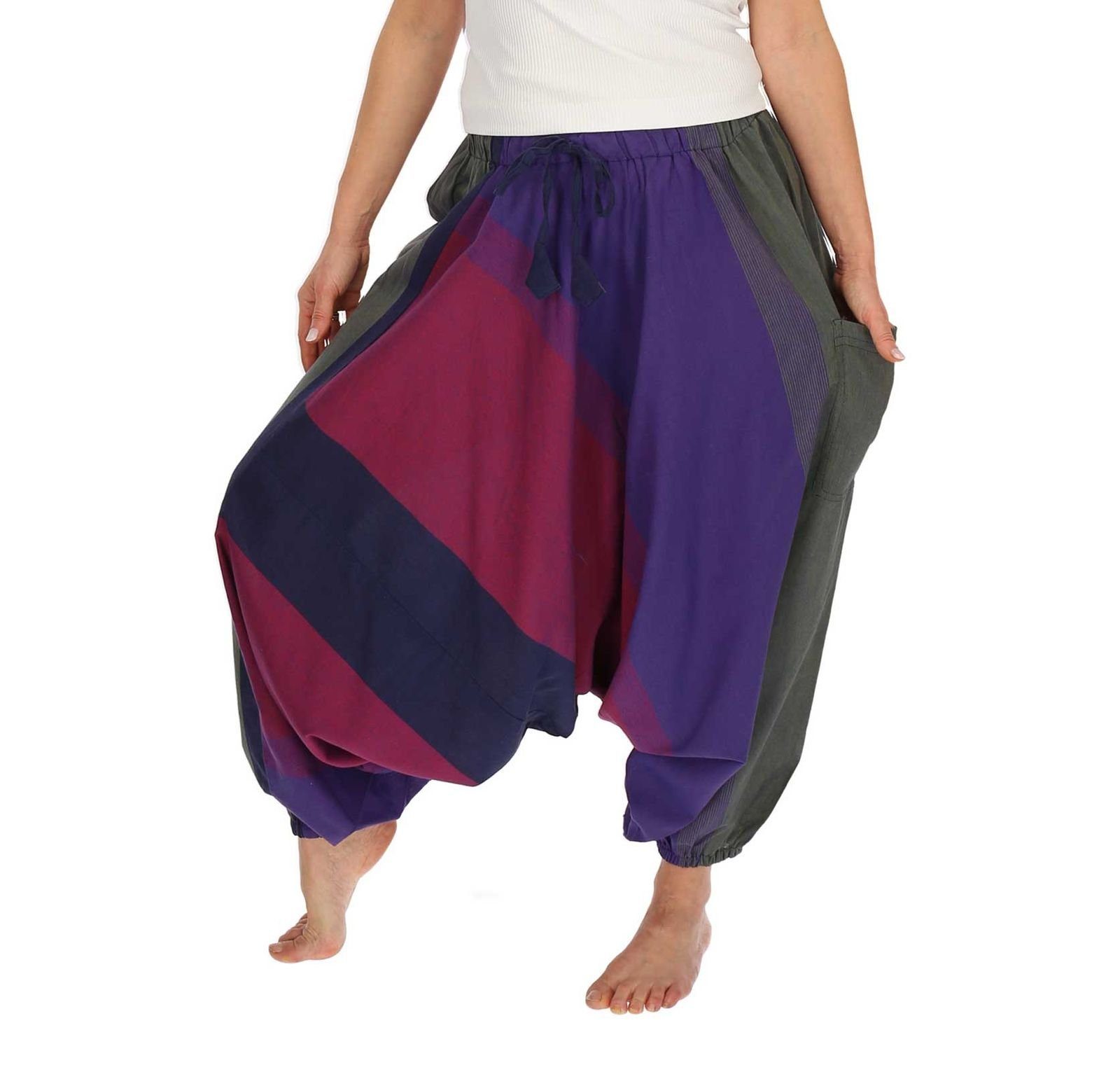 Unisex Fair Haremshose UND MAGIE Haremshose Hippie Boho onesize Bunt Goa Pluder-Hose Purple/Grey KUNST Baggy