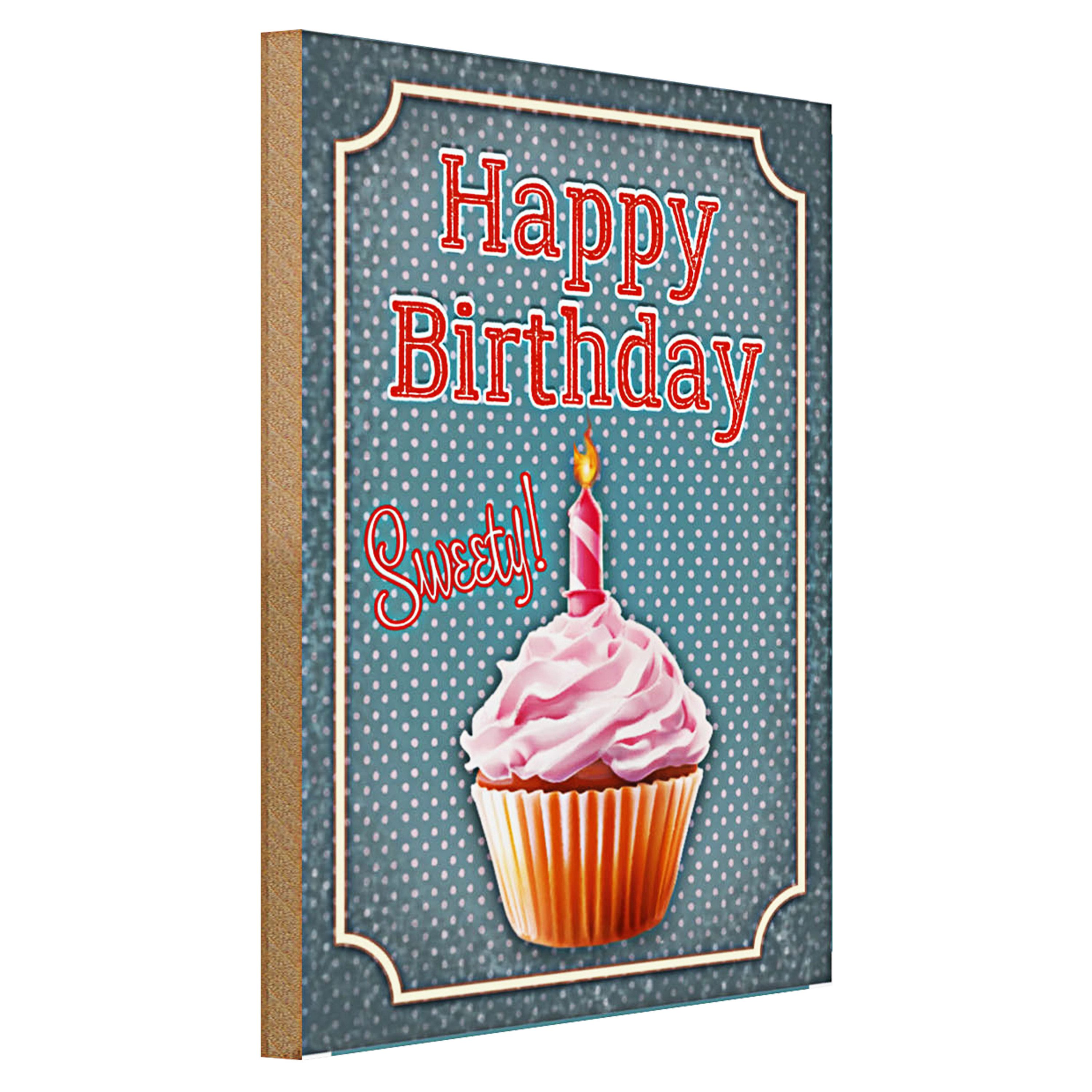 Roomando Holzbild Spruch 30x40cm Happy Birthday sweety! Kerze