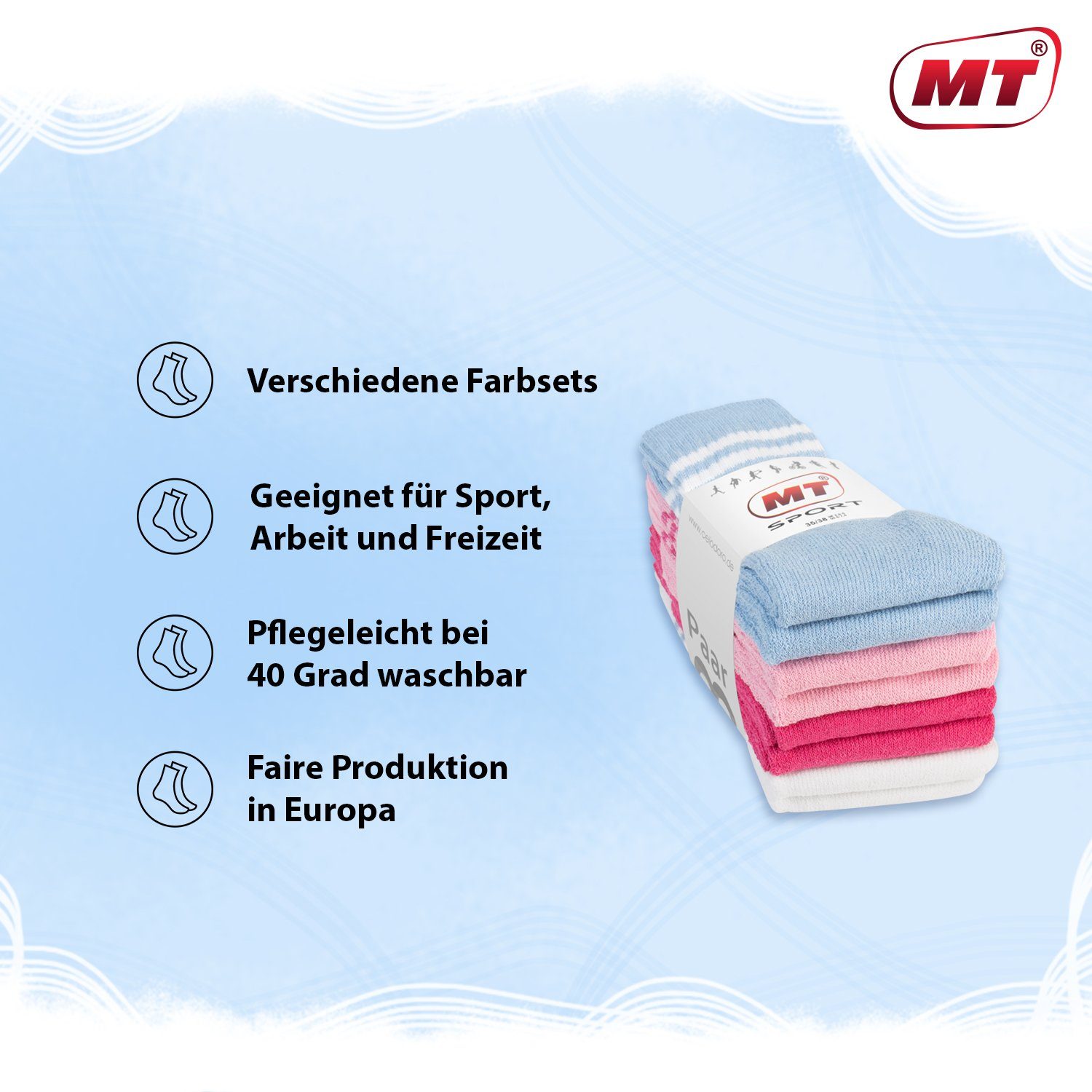 MT Tennissocken Sport- / Damen/Herren (8-Paar) Pastell (8-32 Tennissocken 8 Freizeitsocken Paar) & Paar
