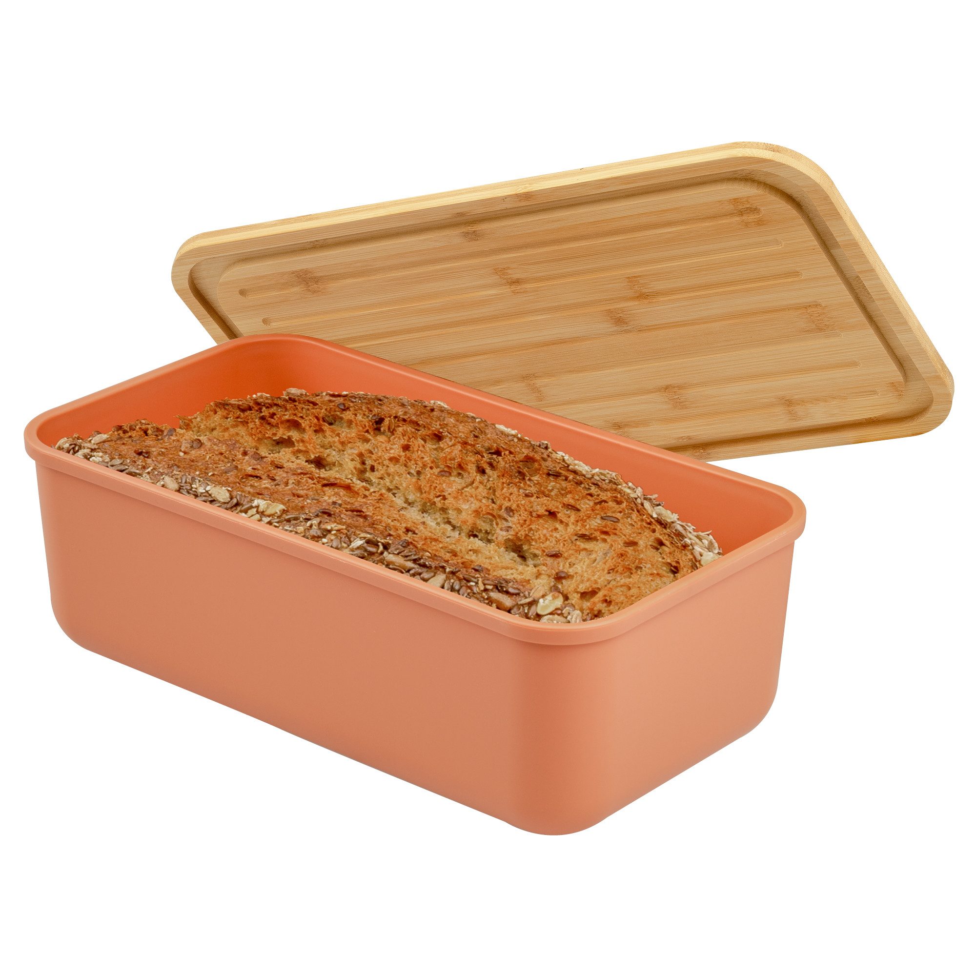 bremermann Brotkorb Brotkasten mit Bambus-Deckel, Brotbox, Schneidebrett, Brottopf, rot