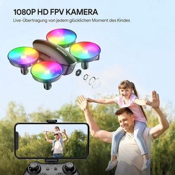 Tomzon mit Kamera HD 1080P für Kinder Anfänger Drohne (1920*1080, mit Bunte LEDs Lange Flugzeit, 360° Propellerschutz/Werfen Go/3D Flip)