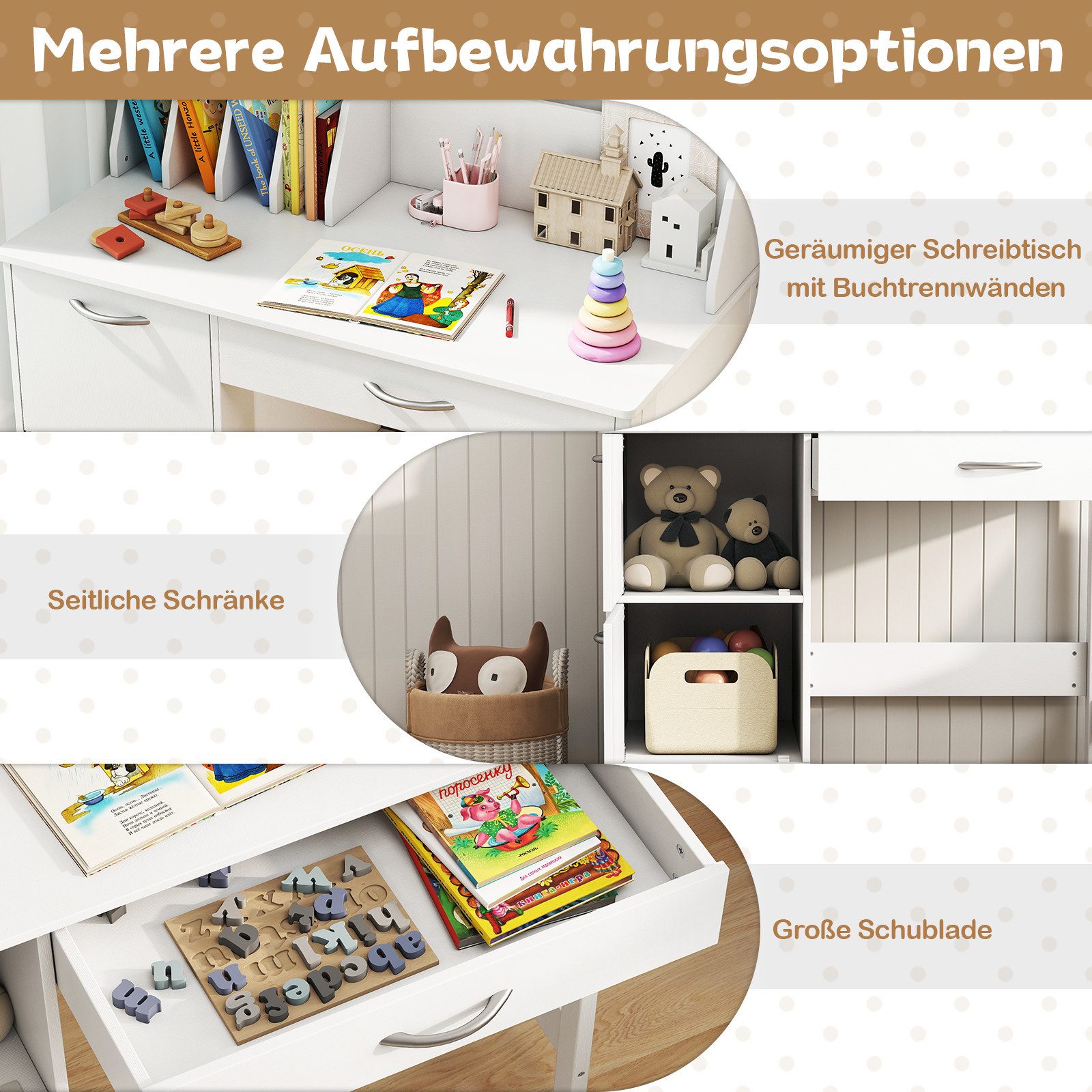 COSTWAY Kinderschreibtisch (2-St), mit Stuhl set, 3 Schublade, ab 3 Jahren günstig online kaufen