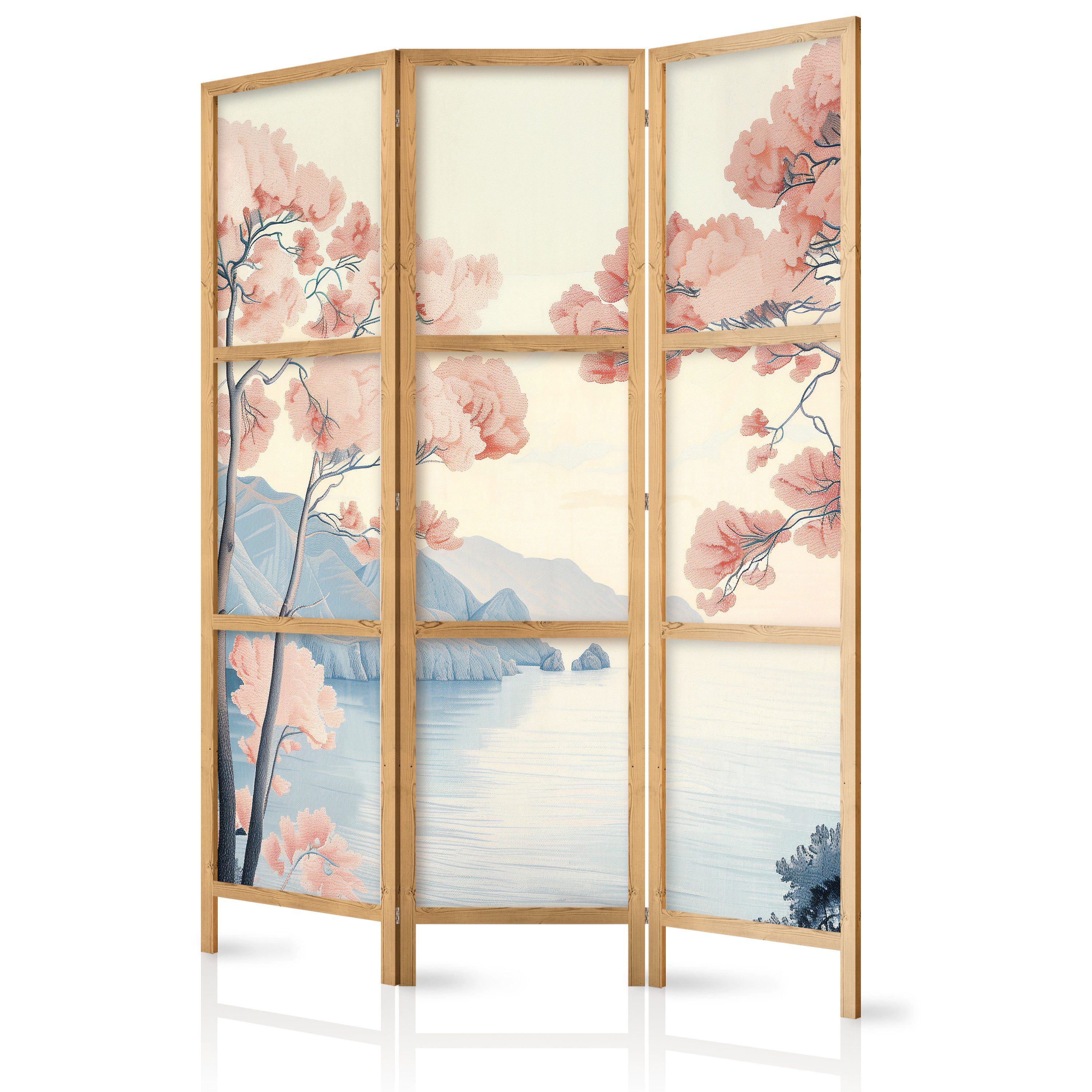 Muralo Paravent 3-teilig Japanischer Paravent klappbar Küstenlandschaft (Packung, 1 St., 135x172 cm), Für das Wohnzimmer, das Schlafzimmer