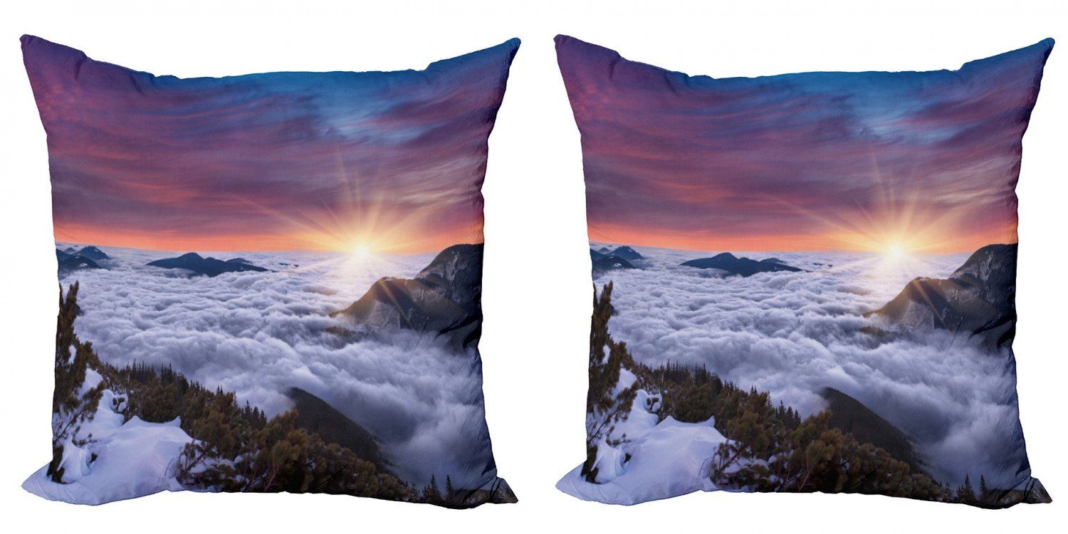 Doppelseitiger Accent Sonnenuntergang Modern (2 Natur Stück), Winterlandschaft Kissenbezüge Digitaldruck, Abakuhaus
