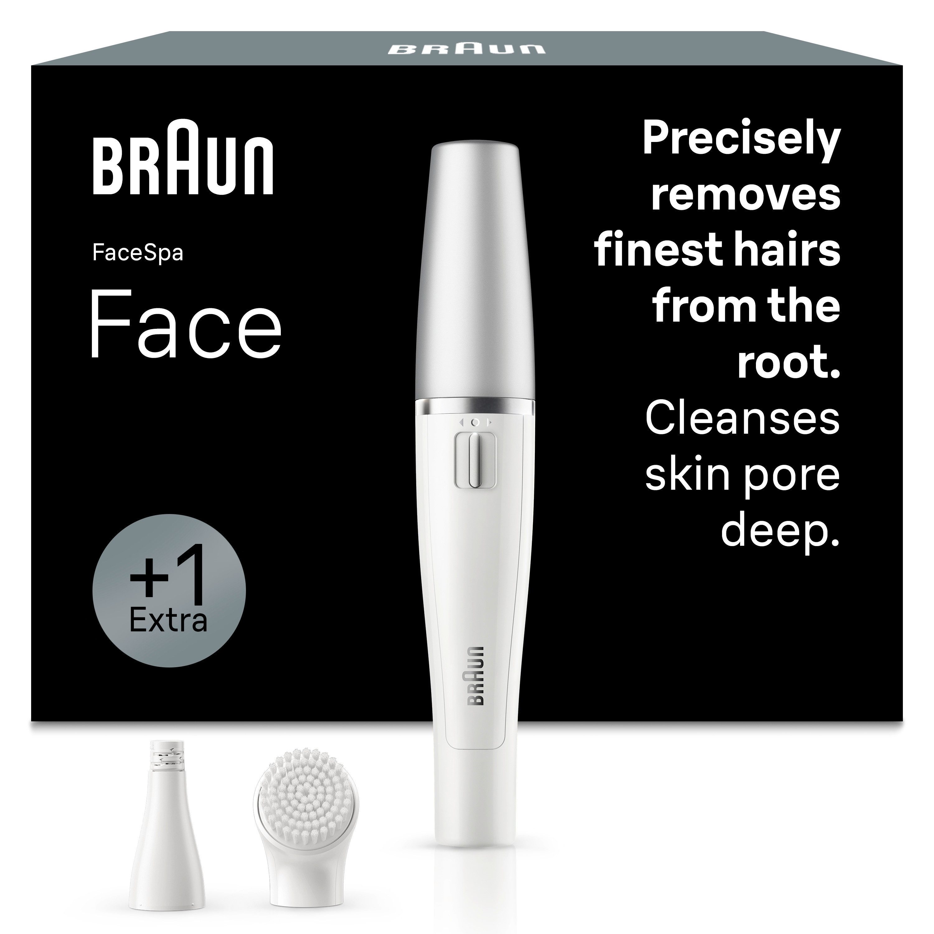 Braun Elektrische Gesichtsreinigungsbürste SE810, FaceSpa Gesichtsepilierer & Reinigungssystem, + 1 Extra, Weiß/Silber
