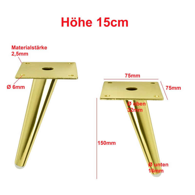 Prima-Online Möbelfuß Metallfüße schräg Schrankfuß Sofafuß H: 10-23cm Schwarz oder Gold
