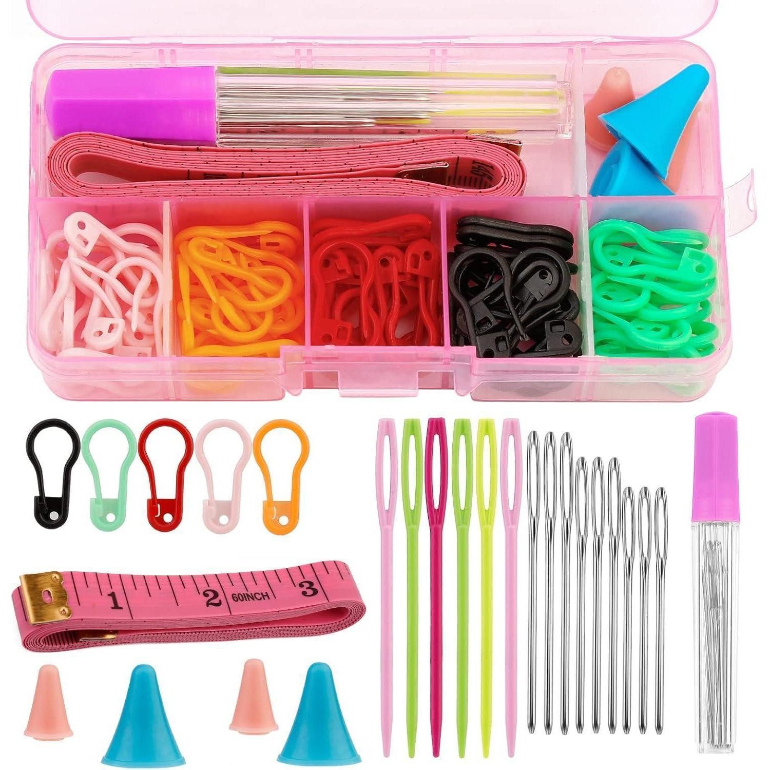 LuxusKollektion Big-Eye-Nadeln 75-tlg. Strickzubehör Maschenmarkierer Set mit 9 Nadeln & Aufbewahrung